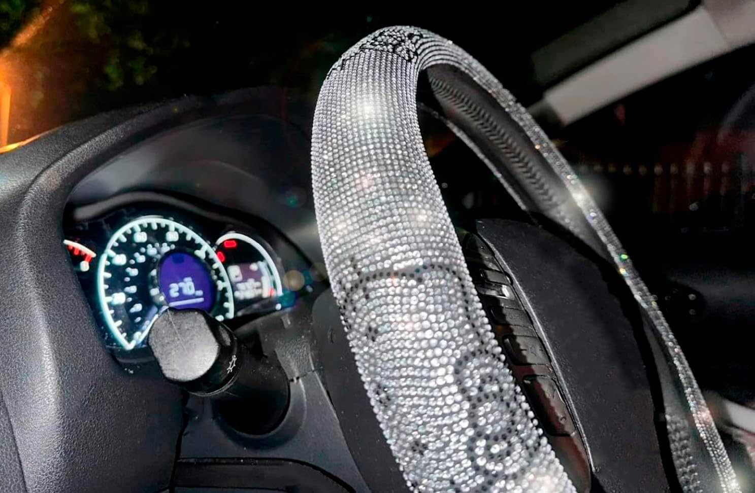 Fashion Car Ultra Bling Steering Wheel Cover with Sparkly Diamond Rhinestones, Gorgeous Accessory with Anti Slip Lining Extra Bling Especially Shiny Cat Exotic Universal (Silver)