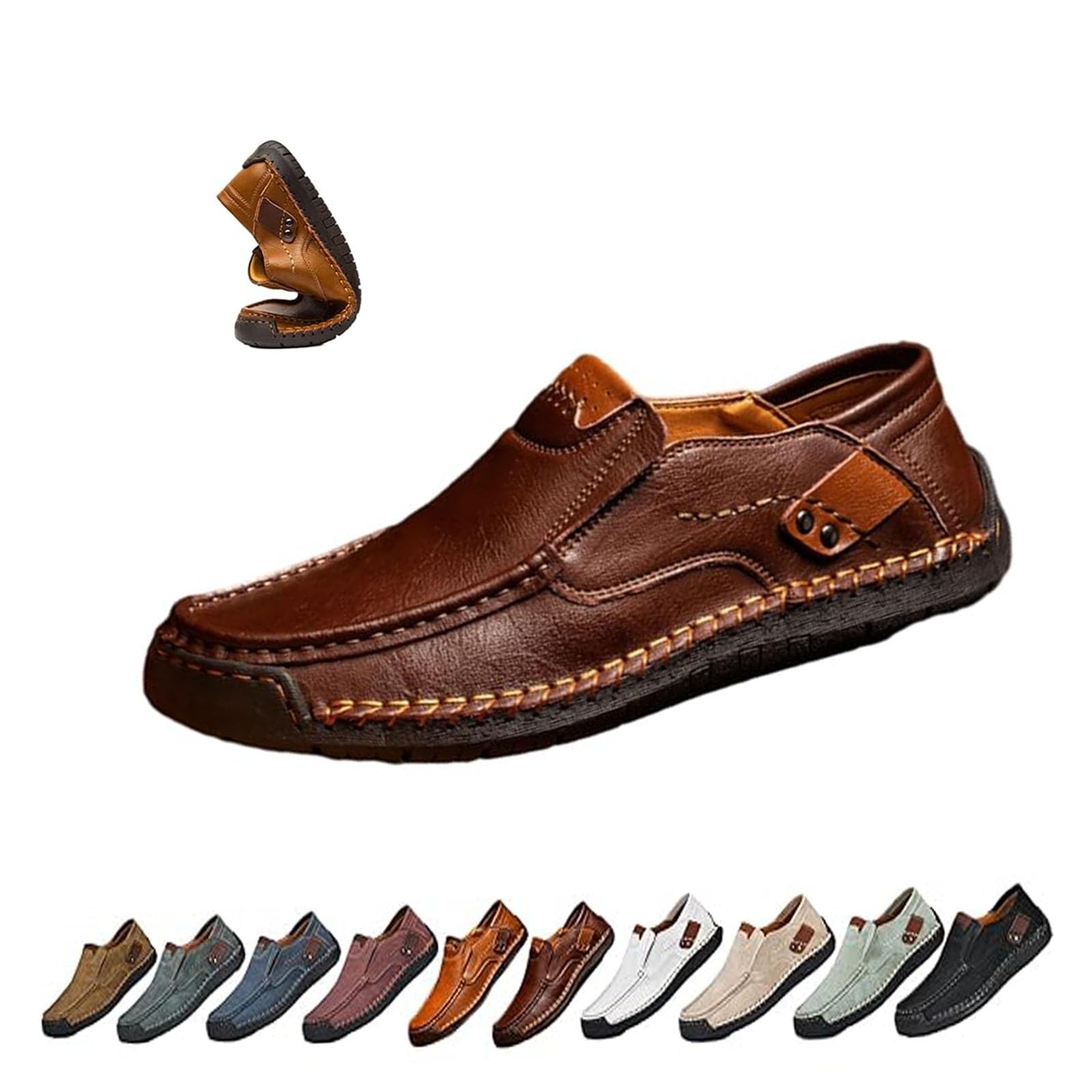 Mocasines de piel para hombre, informales, antideslizantes, para caminar, mocasines hechos a mano, suela suave, no deslizantes, mocasines, mocasín, negocios, vestido de negocios