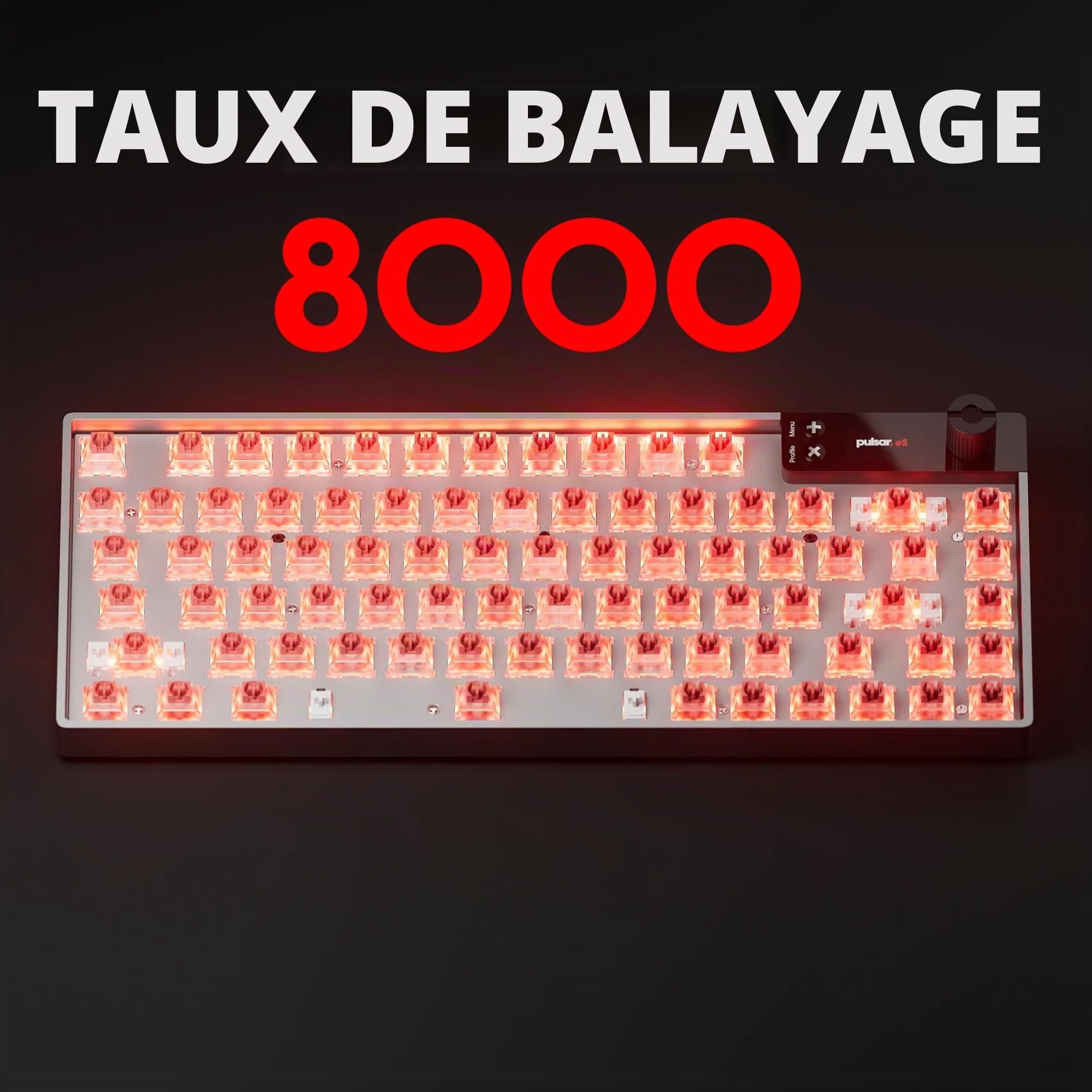 Pulsar Gaming Gears ES HE 70 Clavier de Jeu mécanique, taux de numérisation 8K et Interrogation 8K pour Une Latence Ultra-Faible, Touches PBT Double Shot, rétroéclairage RVB, Bouton de Volume, 70