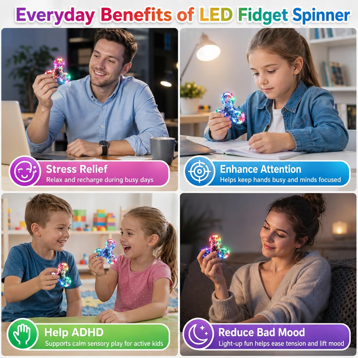 Gigilli Fidget Spinner 6er Pack, Party Favors LED Light Fidget Spinner Spielzeug für Kinder, Stressabbau Anti Angst sensorisches Spielzeug,Party Taschenfüller