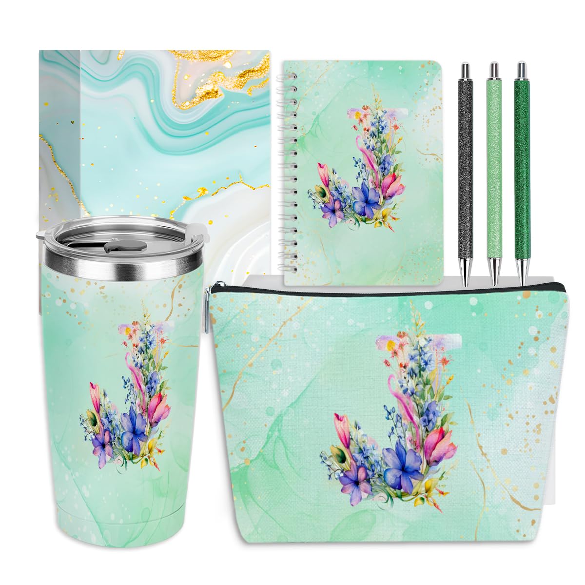 Personalized Gifts Monogrammed Birthday Gifts for Women, Maid of Honor Bachelorette Wedding Christmas Initial 20 oz Tumbler, Makeup Bag Cup Pens