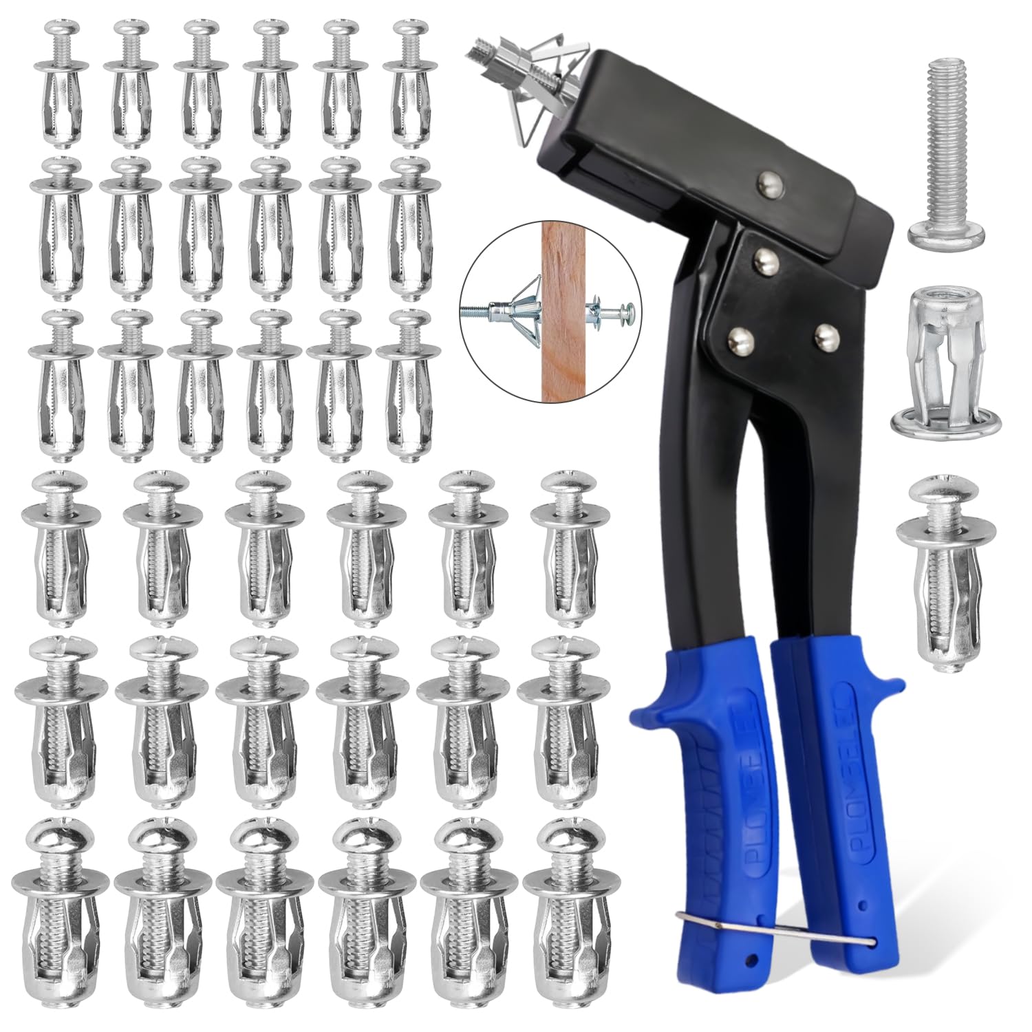 Hollow Wall Anchor Hollow Wall Fixings Anchor 36 Petal Nuts(6 Sizes) Expansion Nut Mounting Plier Set including Hollow Wall Expansion Anchors for Hollow Plate Plasterboard Hollow Door - Image 2