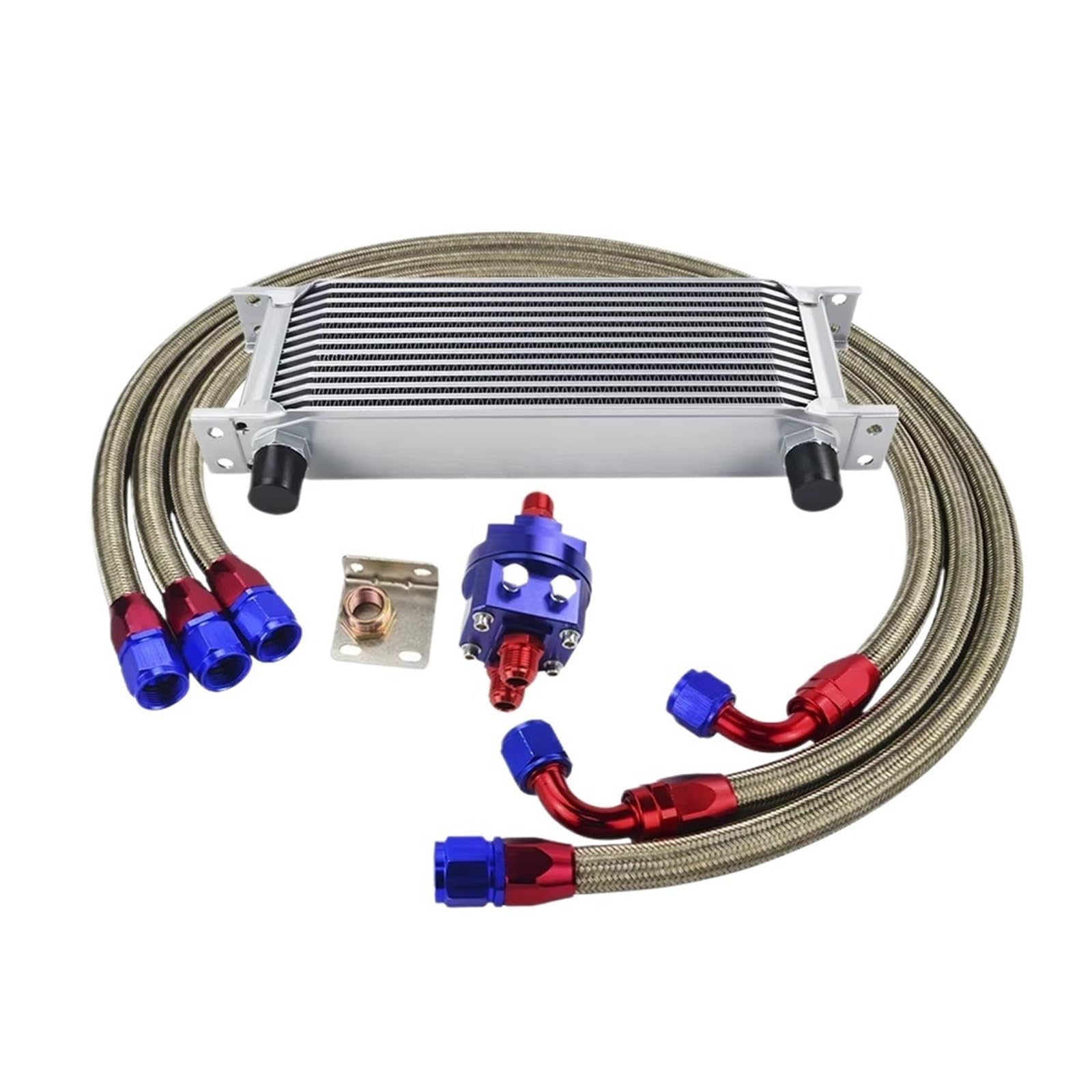 refrigeración del motor Kit de enfriador aceite Universal 13 filas y adaptador ajuste macho reubicación filtro, M20x1.5 con manguera trenzada acero(Silver 13 row)