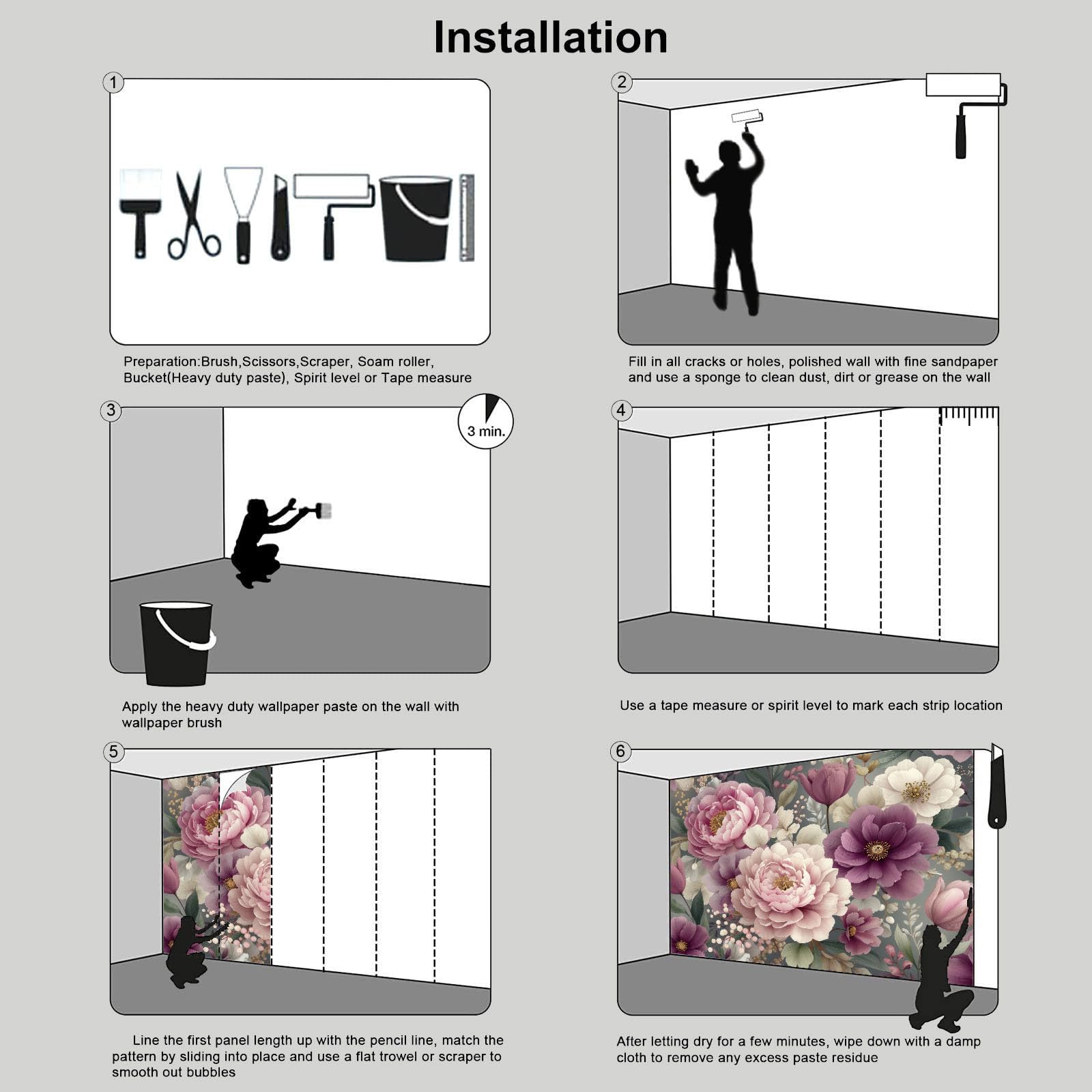 Peonia Fiori Tulipano Carta Da Parati Panoramica 300L×210A Cm, Floreale Retrò Realistico Parati Seta, Rosa-Violaceo Grandi Murali Per Soggiorno Camera Da Letto Studio