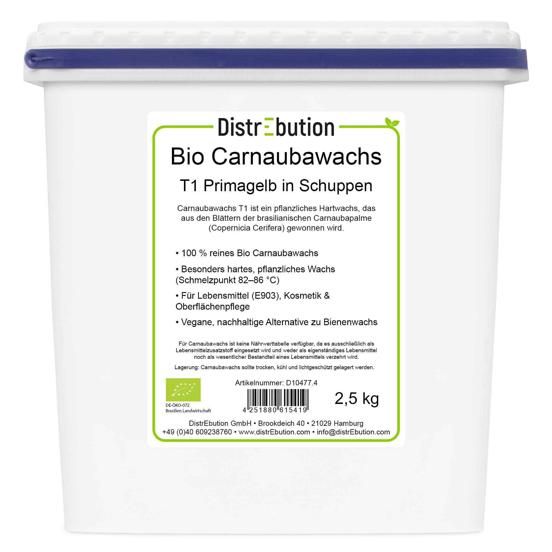Bio Carnaubawachs T1 Primagelb 2,5kg – Veganes Pflanzenwachs, Lebensmittelqualität E903