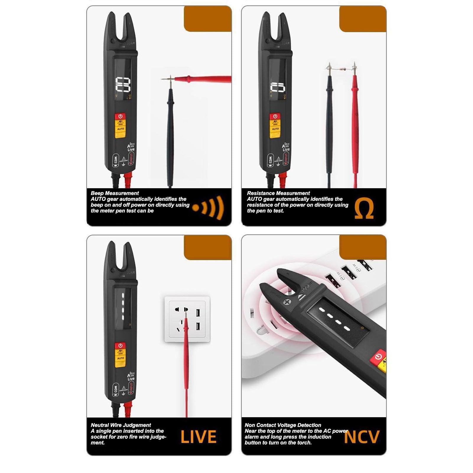 Eacam 3 en 1 Pinza Amperimétrica Inteligente con Detección NCV para