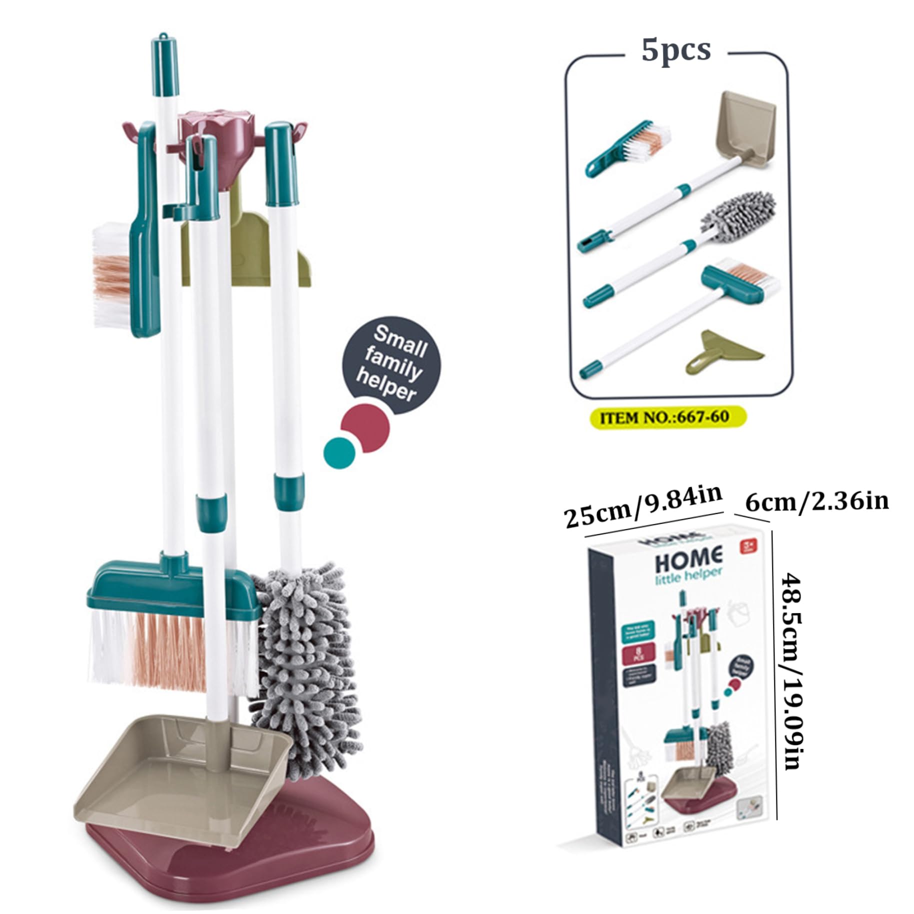 Juego de Limpieza para niños, 5 Piezas/Set fingen Jugar Juguetes de Limpieza para el hogar Cepillo de Barrido y Juguete de plumón para niños pequeños..