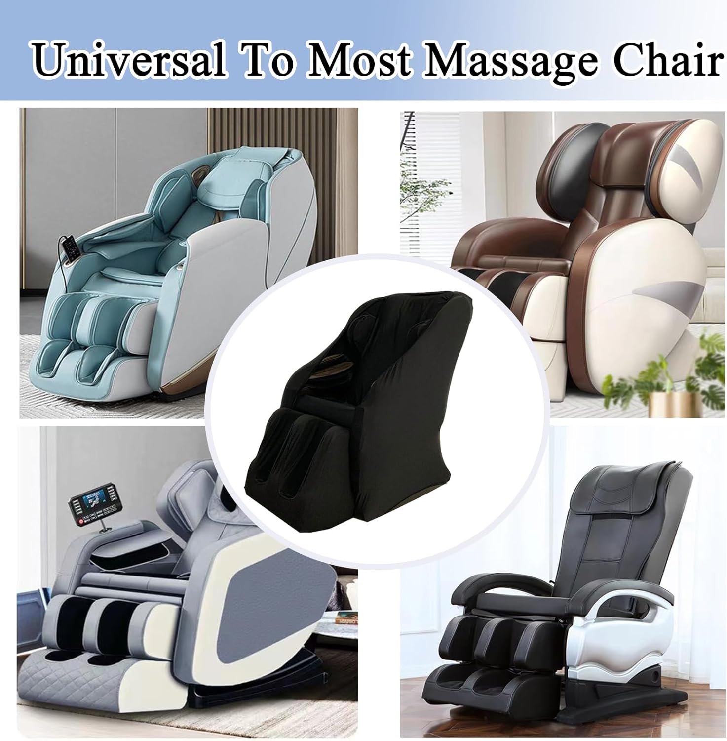 Massage Chair Cover, Machine Washable Stretch Fabrics Full Body Zero Gravity Recliner Wing Chair Covers for All Types of Massage Chairs,Black,Package 3