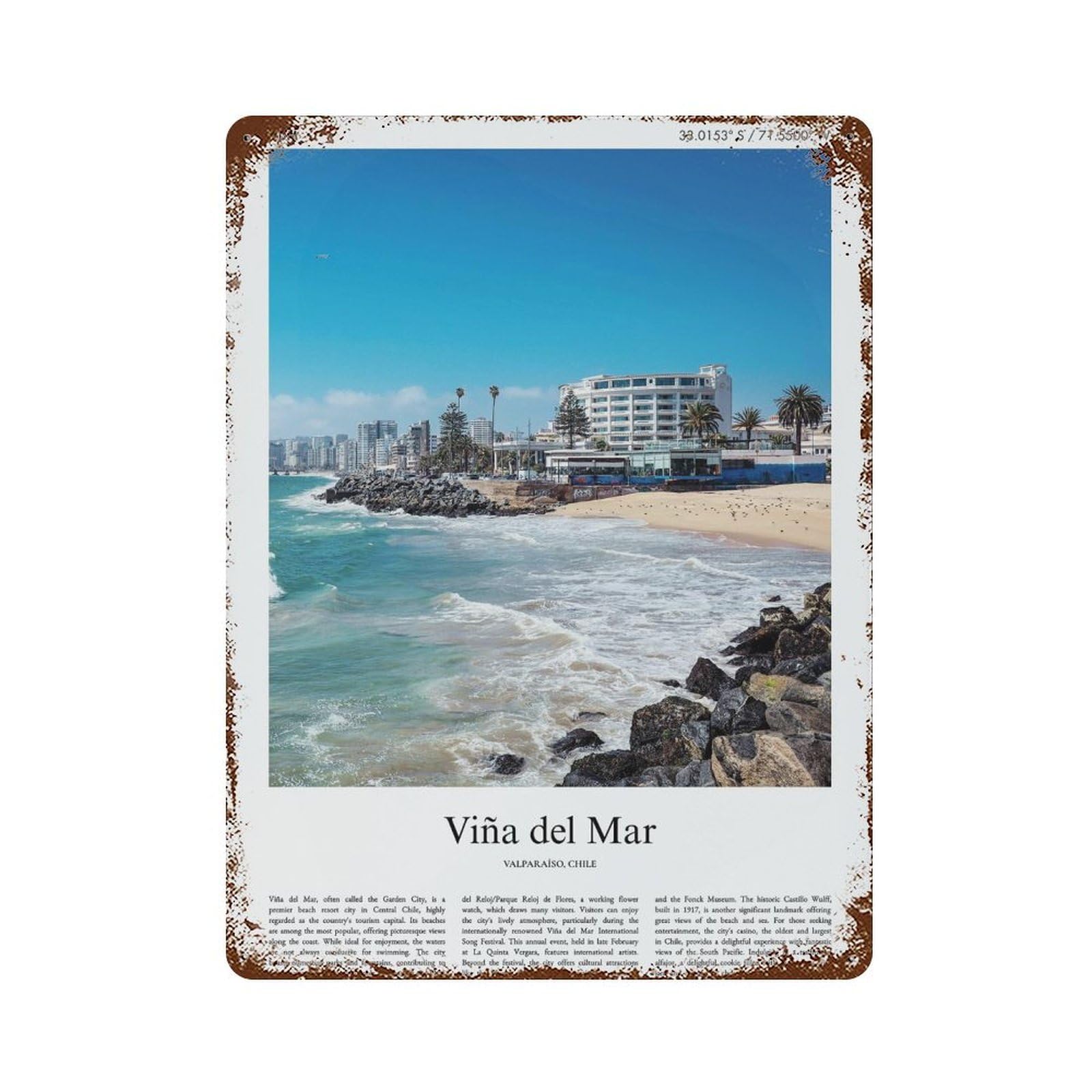 xiaoxiaoshen Viña Del Mar Valparaíso, Chile City Scenery Wall Decor Art Metal Tin Poster Modern Home Decor Art Home Bar Shop Decorations Vintage Sign 40x30cm