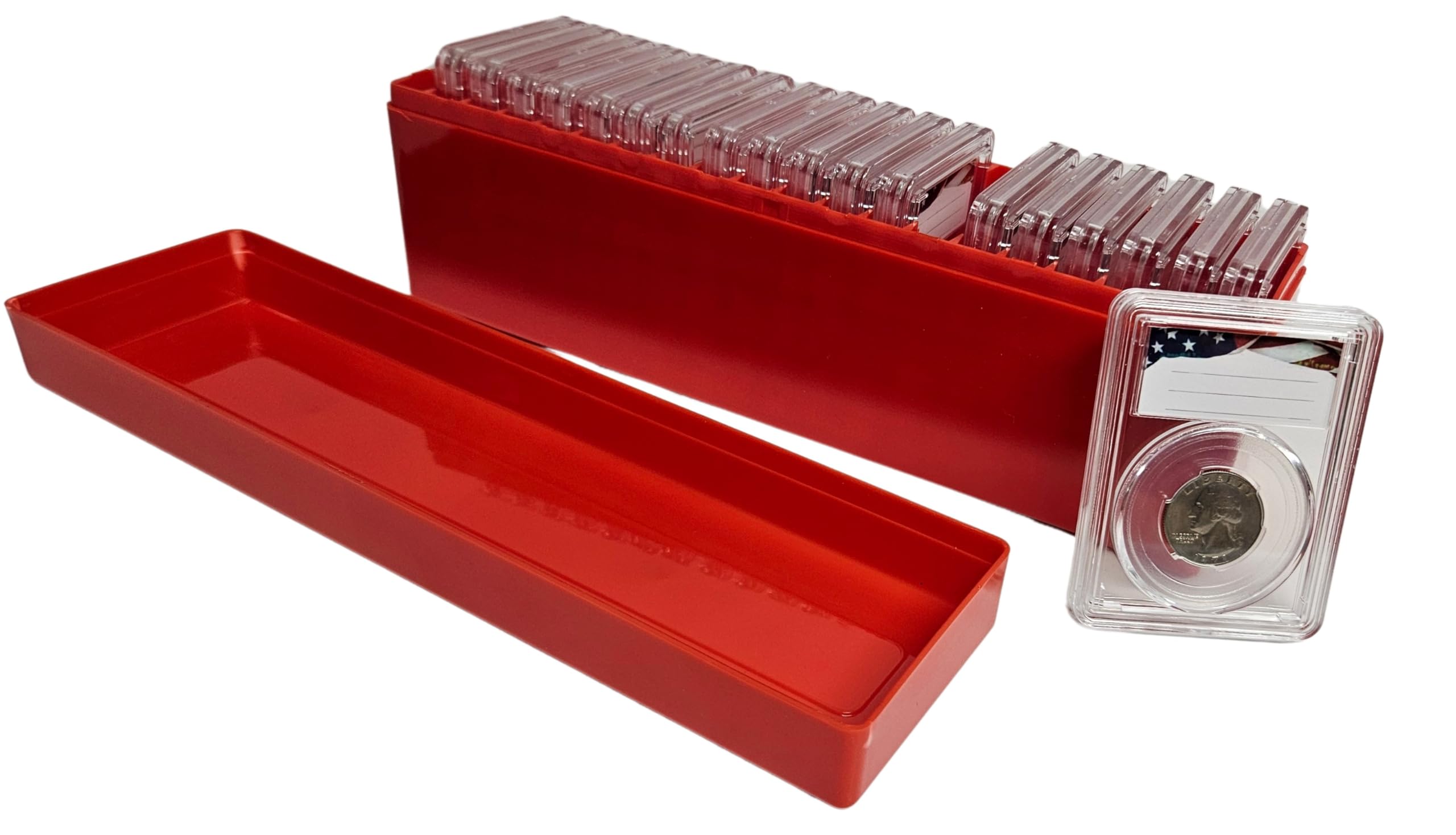 20-Pack Premium Acrylic Coin Slab Holder and Plastic Storage Box with 24mm Translucent Sizing Ring for US Quarters Washington Standing Liberty Barber