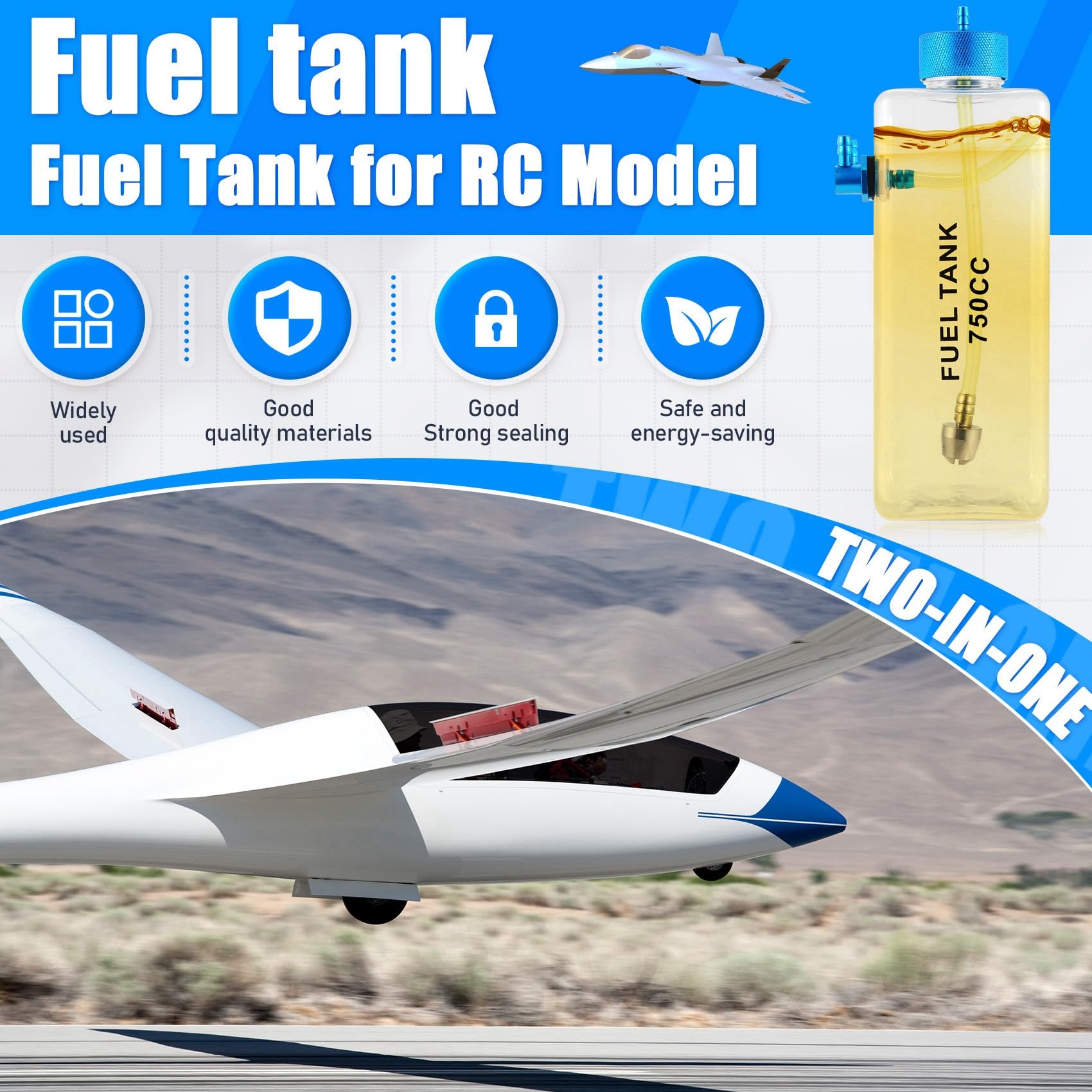 Réservoir de carburant essence Bouteille en plastique transparent 750 CC CNC pour gaz RC et avion nitro