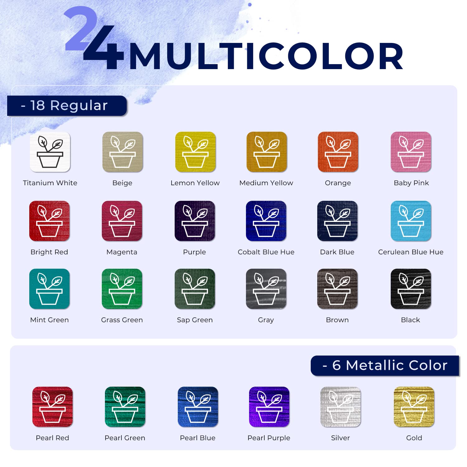 Ohuhu Outdoor Acrylic Paint for Metal, 24 Colors Paint Set, 2 oz./60ml Bottles for Artist, Beginners 18 Basic& 6 Metallic Acrylic Paints with 6 Brushes for Drawing, Waterproof Rich Pigments on Garden Statues, Woods, Rocks, Canvas, Glass, Fabrics, Last 3-4 Years