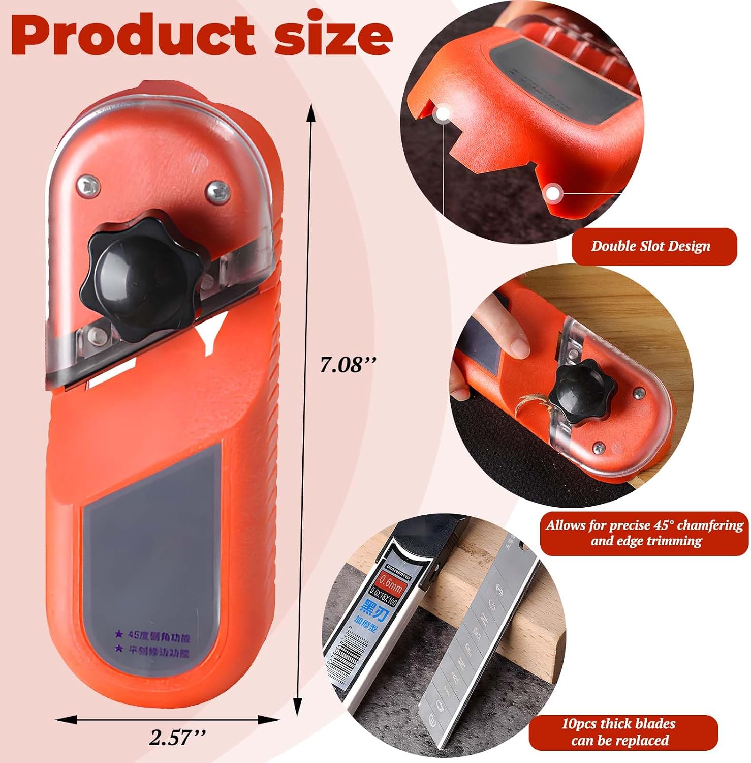 Wood Planer Chamfer Plane | Hand Planer for Woodworking | Plasterboard V Chamfer Tool | 45° Bevel Edge Trimming | 10 Blades Included