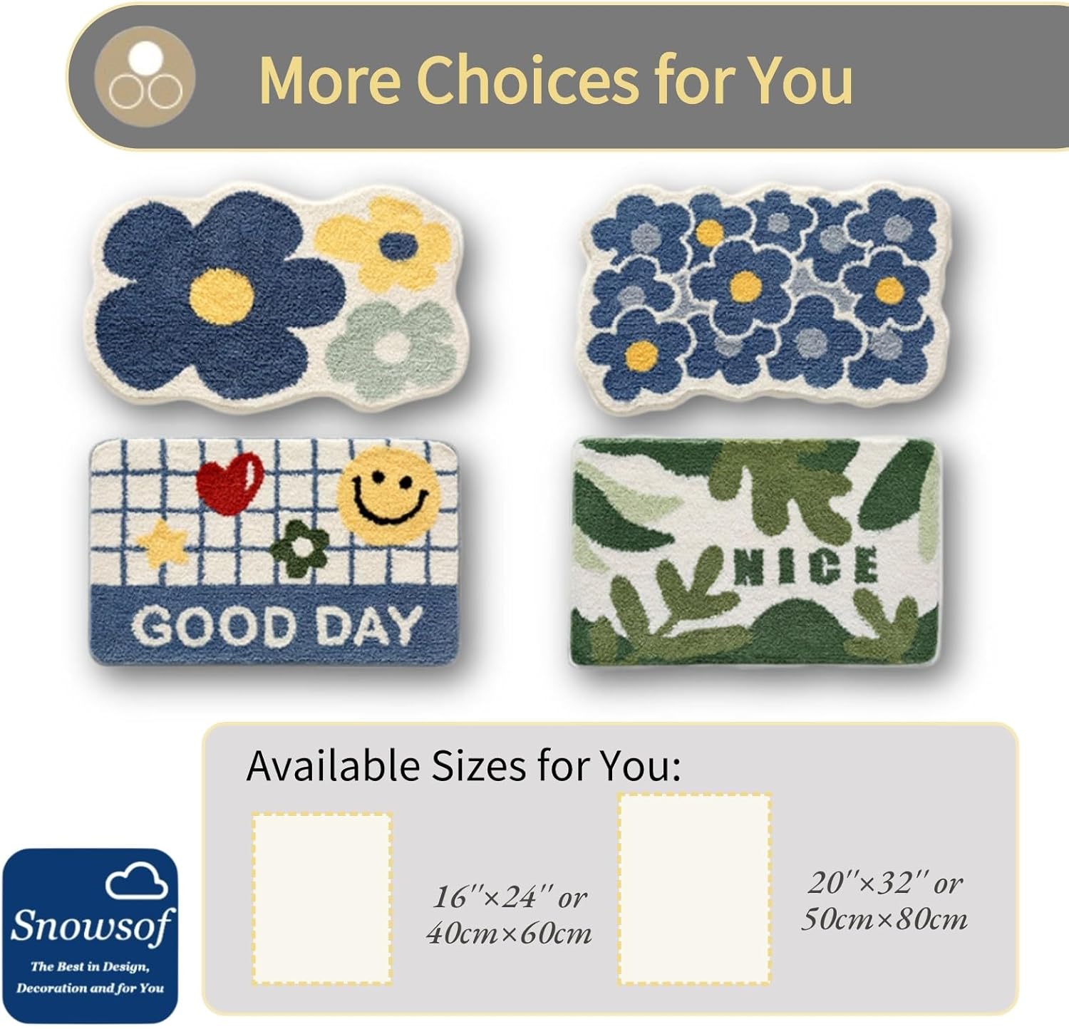 Bathroom Rugs Mat – 2cm/0.78inch Thick Extra Soft Absorbent Bath Rugs, Non-Shedding, Machine Wash, Non-Slip Shaggy Plush Carpet for Bathroom, Shower Room (Spring Stream, 16''×24''&40cm×60cm)