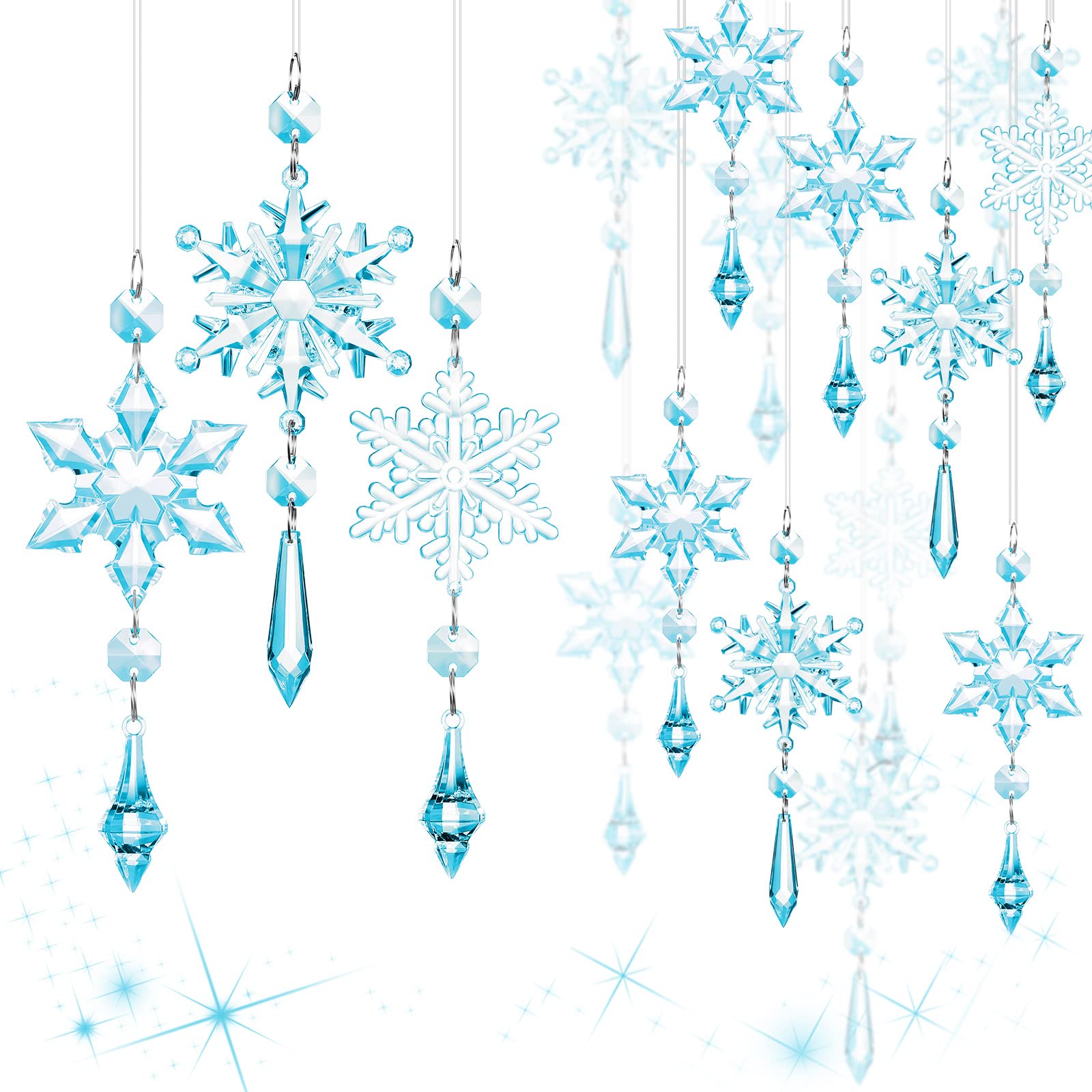 Flocon de neige en acrylique bleu ciel pour un sapin de Noël effet cristal