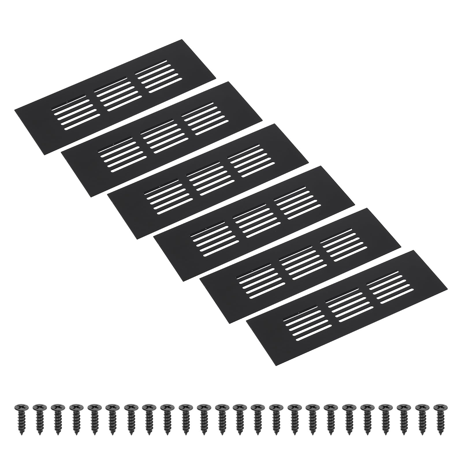 PATIKIL 6 x 2 Inch(150mm x 50mm) Rectangle Ventilation Grille, 6PCS Aluminum Air Vent Cover Louvered Ventilation Cover with Mounting Screws for Cabinet Closet Door Wardrobe, Black