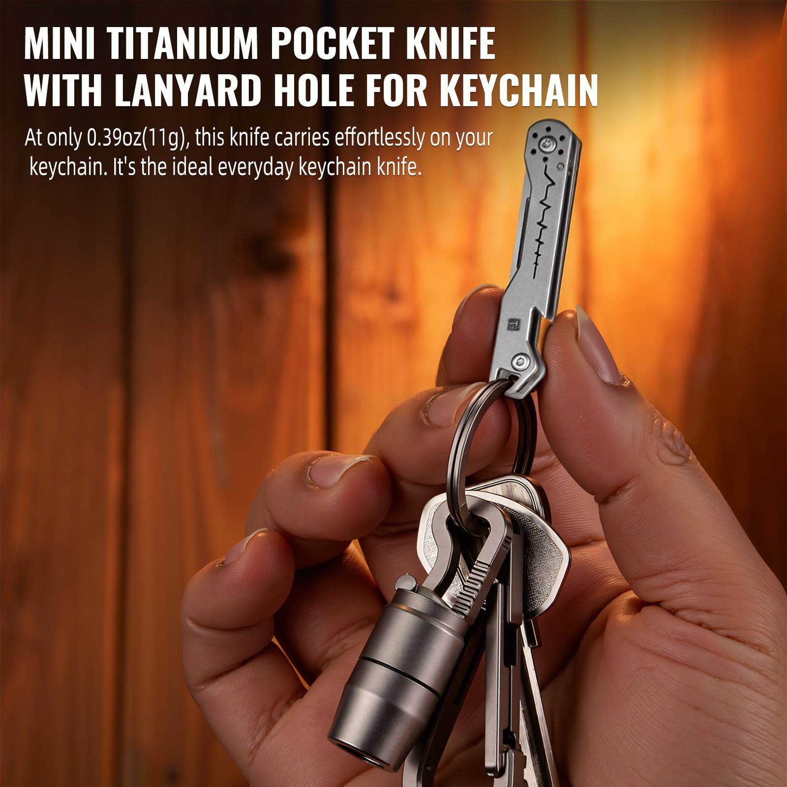 TKK2 Mini cuchillo de bolsillo de titanio con abrebotellas, mini cuchillo plegable EDC, cuchillo plegable multiusos para hombres, herramienta de bolsillo EDC, accesorio de camping para