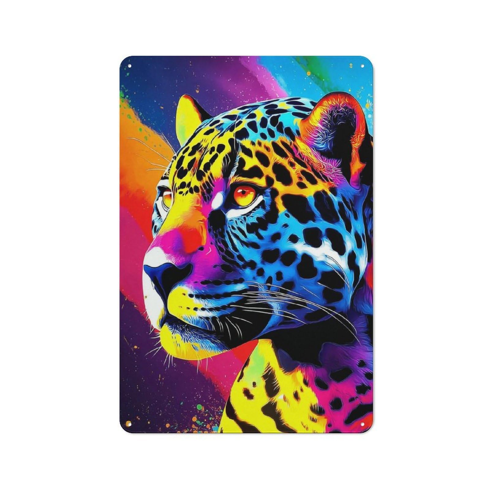 Junmoney Vibrant Leopard Portrait Artwork Retro Metal Wall Sign 30X20cm For Bar Or Restaurant, For Vintage Wall Decor Fans, For Kitchen And Home Bar Decor
