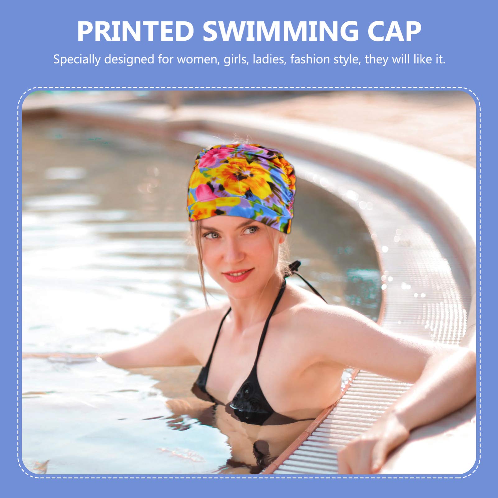 Kisangel Cuffie da Nuoto Elastiche in Nylon Stampa a Pieghe, Impermeabili, Confezione da 6 Pezzi, Colori Assortiti, Protezione per Chioma, per Adulti in Piscina