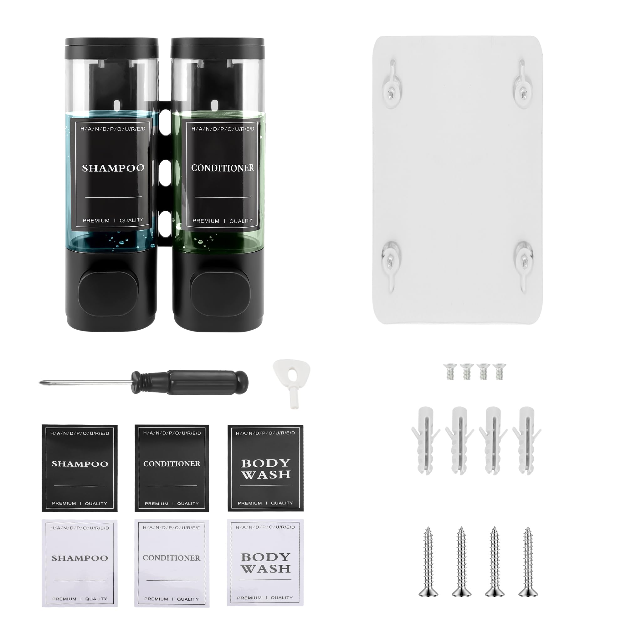 Dispenser Sapone Bagno, Dispenser Di Sapone Da Parete Mani Con Etichetta Impermeabile Per Cucine Bagni (Nero, 2x300ml)