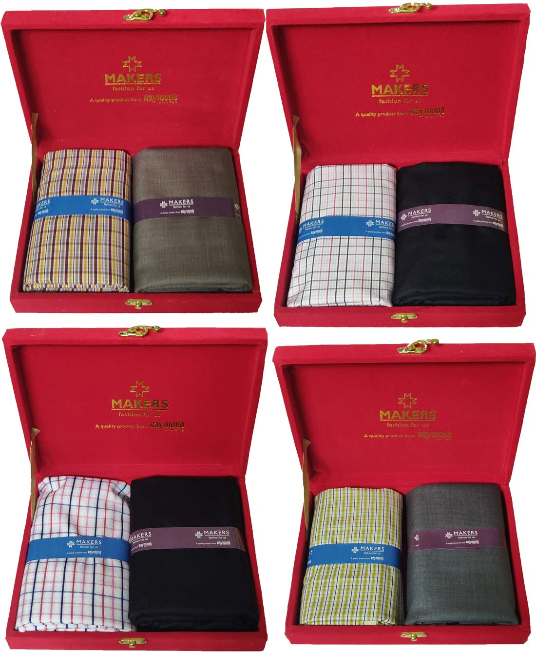 Fabrics Makers Men's Unstitched Shirt and Trouser Fabric Combo (Multicolour, Free Size) -Set of 4