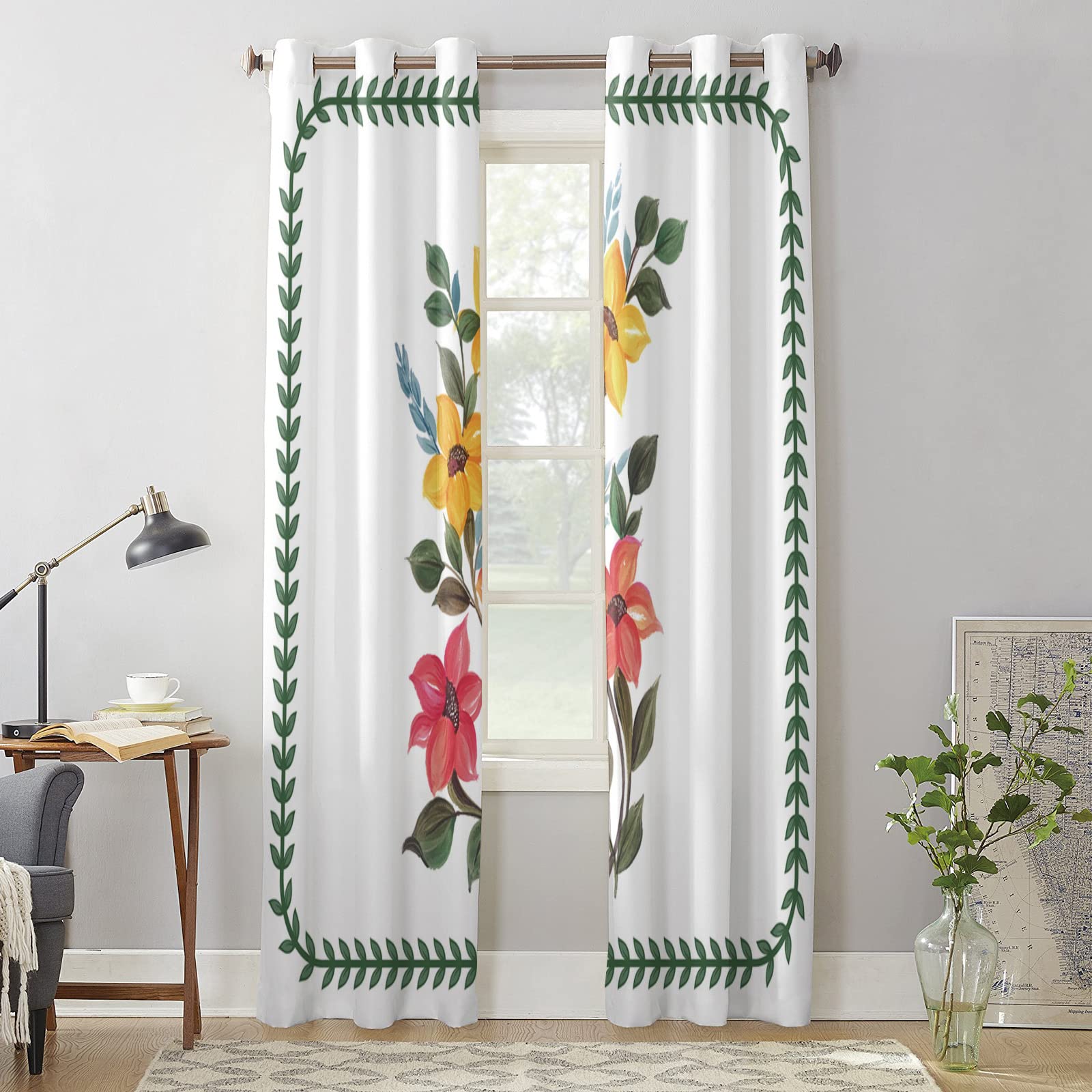 Vorhang Blickdicht Verdunklungsvorhänge Gardienen 2-SetBlume 150x166cm
