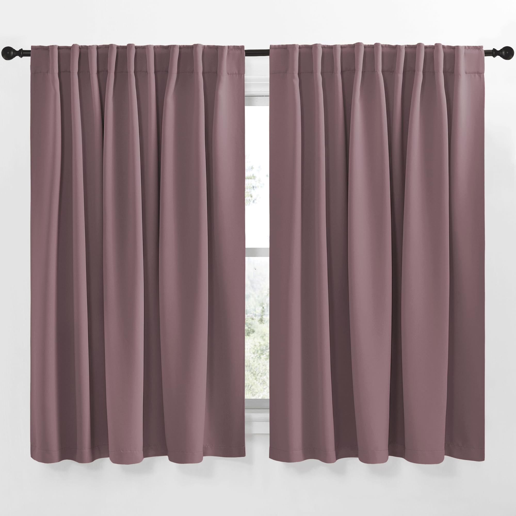 NICETOWN Blackout Curtain Panels Window Draperies - (Dry Rose Color) 70x63 inch, 2 Pieces, Insulating Room Darkening Blackout Drapes for Bedroom