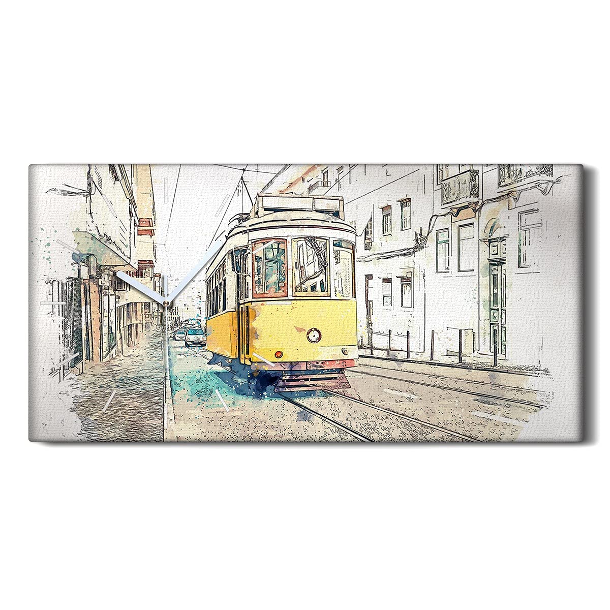 Horloge sur Toile Décoration Salon Moderne 60x30cm Image Tram