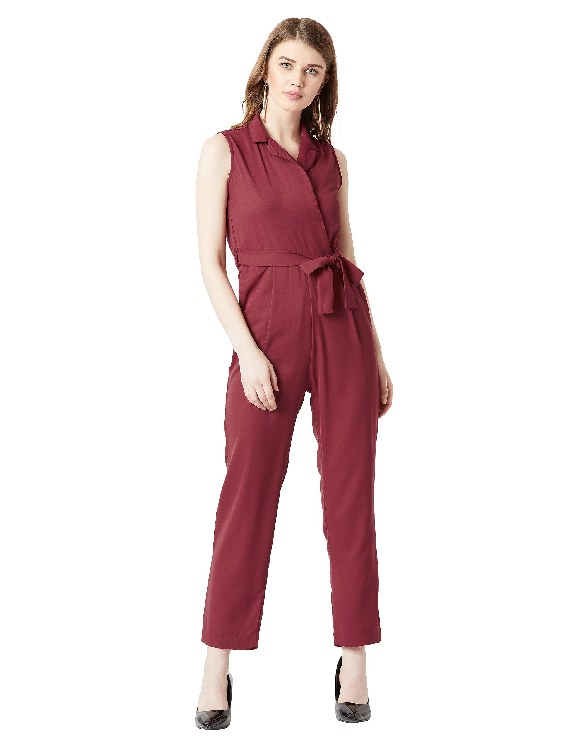 miss chase Women's Maroon Wrap Collar Jumpsuit-picture-21