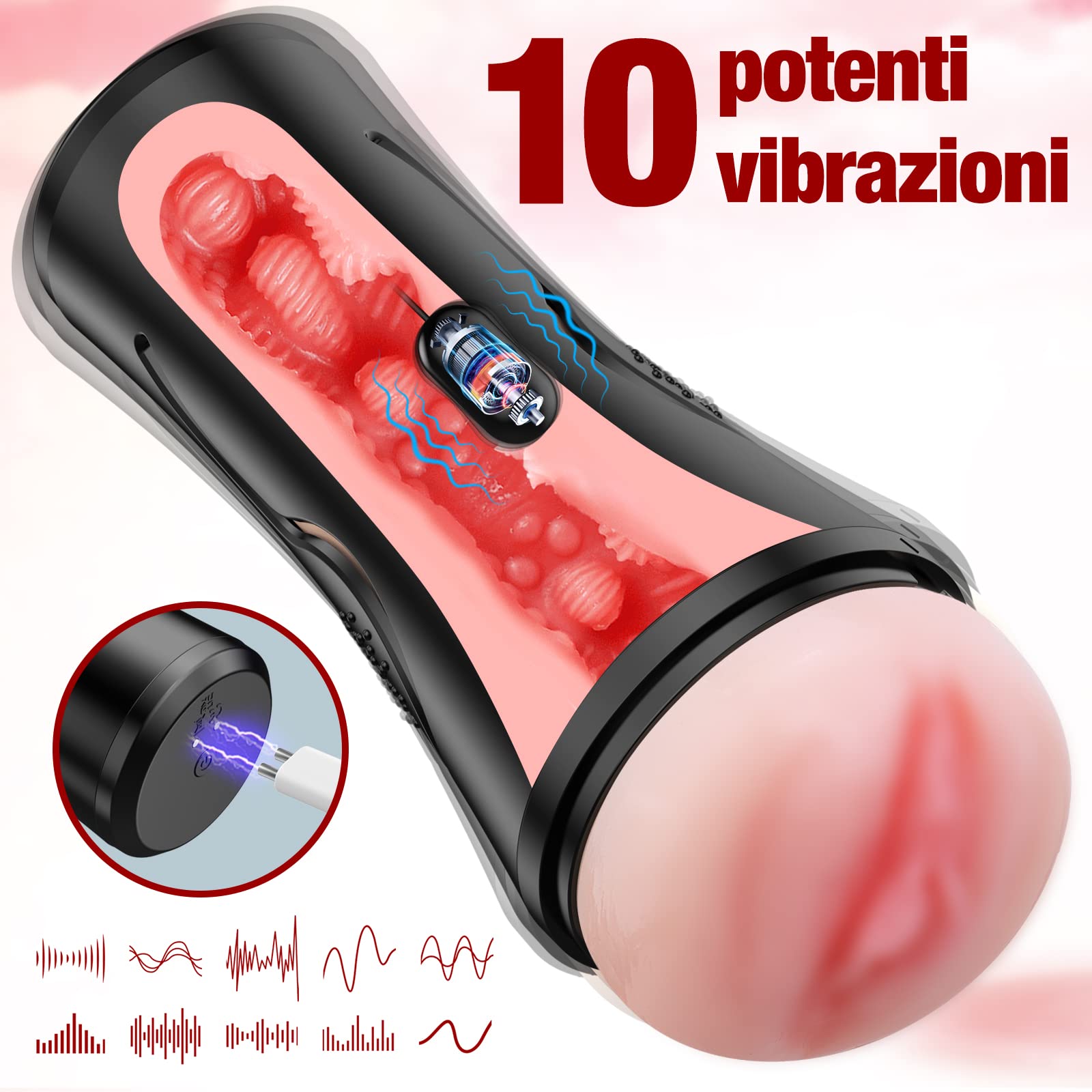 Banysin Masturbatore maschile con 10 Vibrazione Sex Toys per per Uomini, Automatico Realistico con Aspirazione, Uomo, Masturazione Black