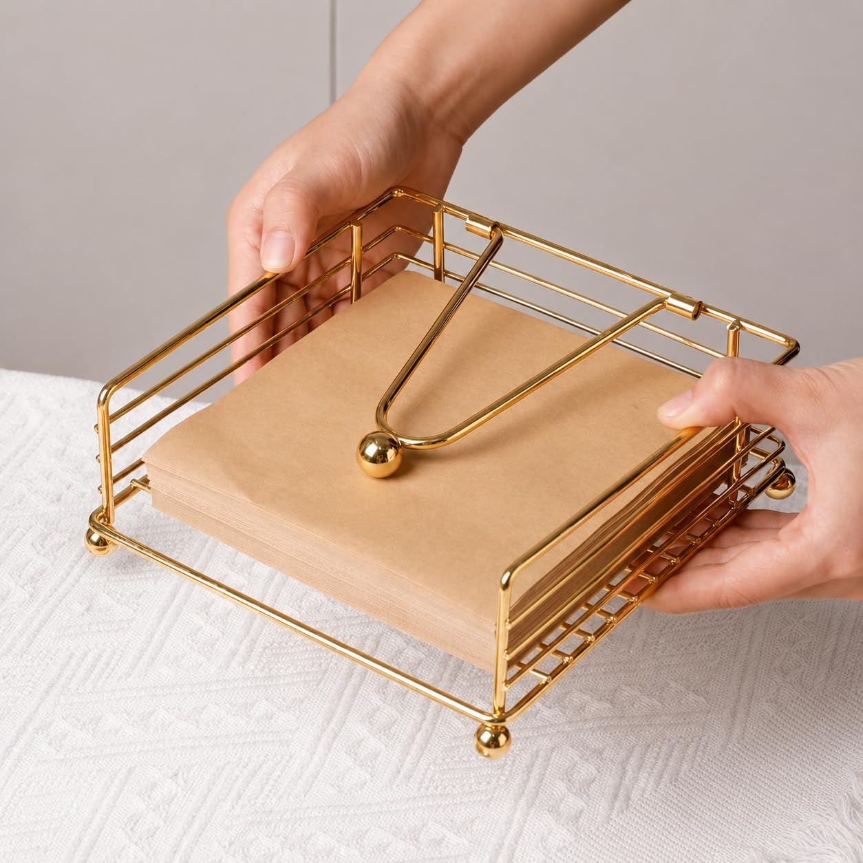 CentraLit Napkin Holder for Dining Table - Square Shaped with Weighted Arm - Modern Tissue Paper Holder for Kitchen, Restaurant, Farmhouse, Gold - Diwali Decoration - Hotel Tableware (Gold) — Amazon image 8