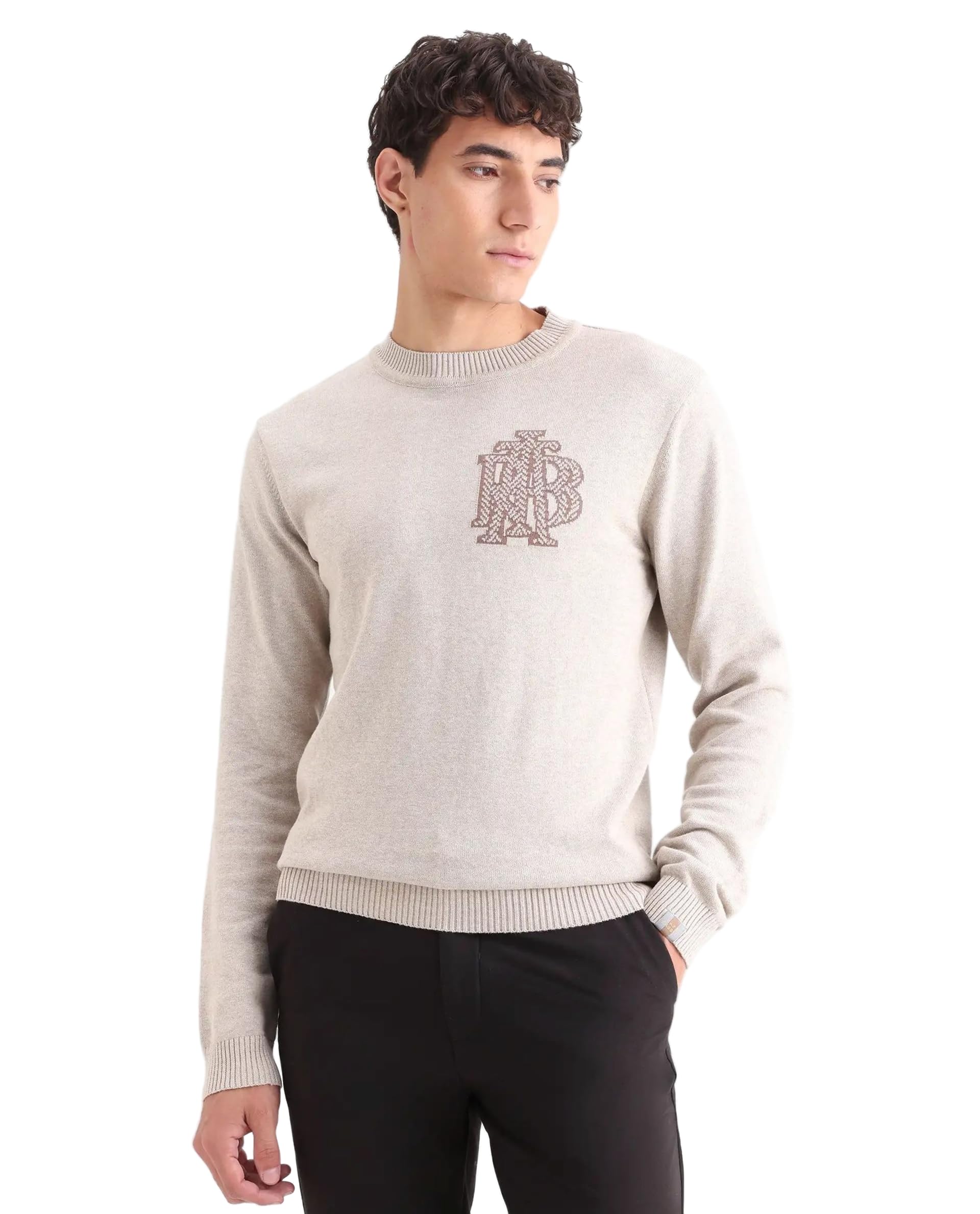 rare rabbit Men's Destin Regular Fit Geometric Cotton Crew Neck Sweater-picture-35