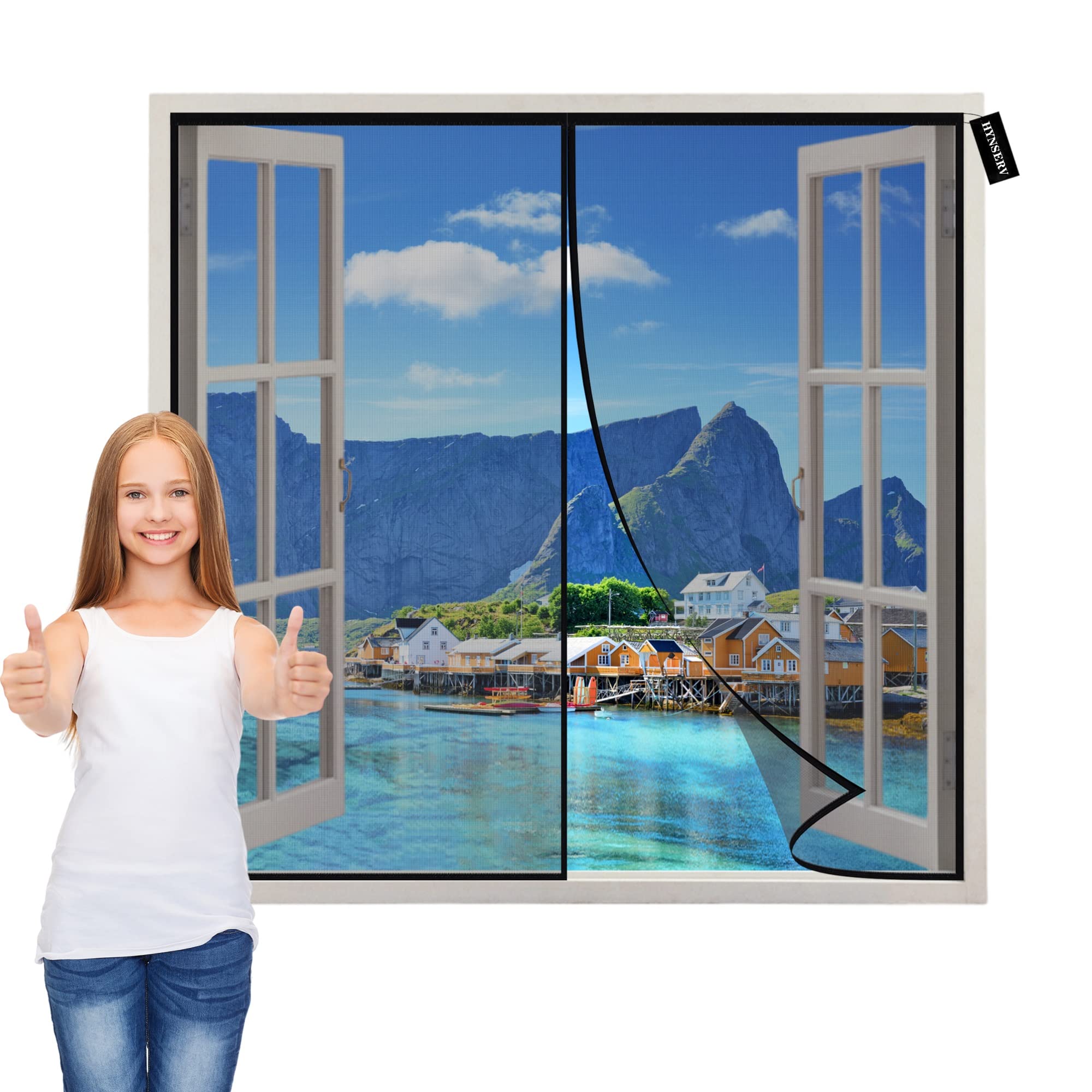 Hynserv Black Adjustable Diy Magnetic Fly Screen Window 60X90cm Magnetic Window Screen Mosquito Net Easy Installation For All Kinds Of Window
