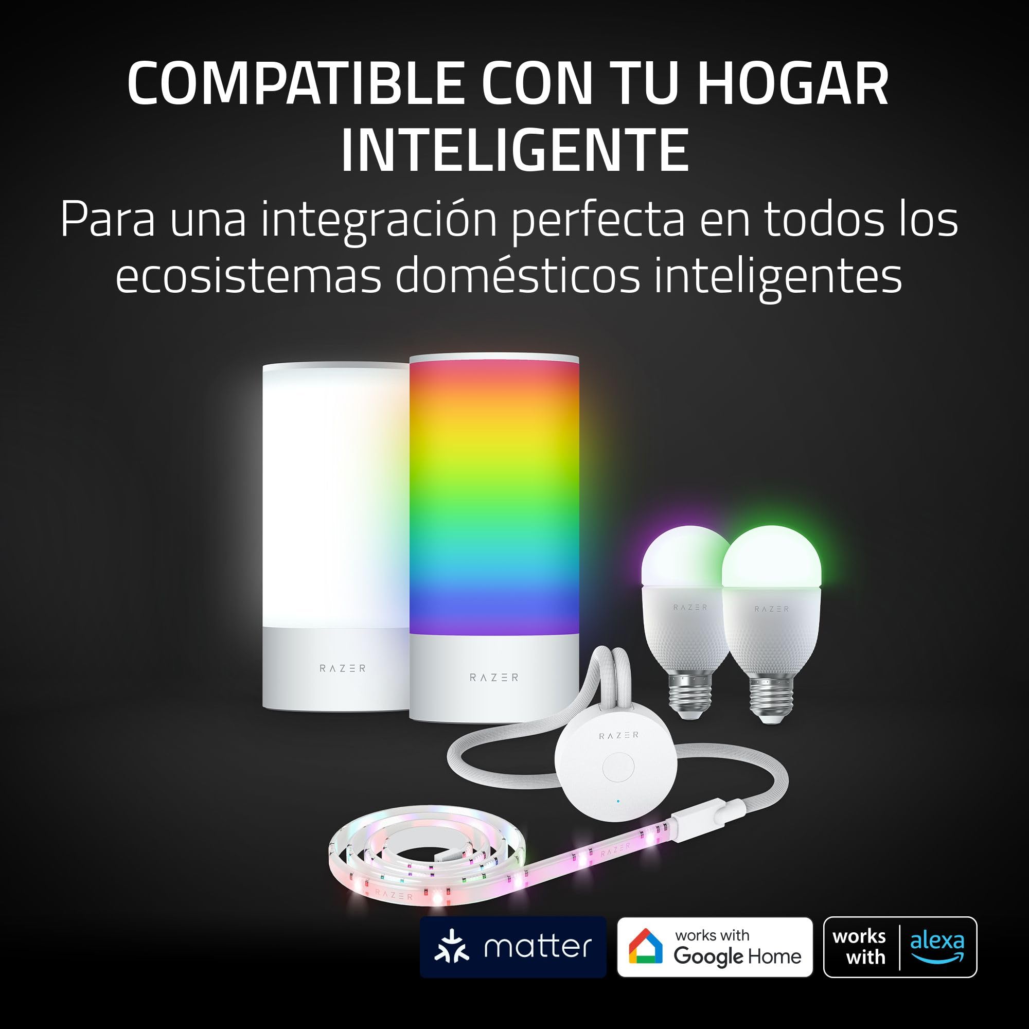 Razer Aether Smart Lamp - Lámpara LED para hogares inteligentes (iluminación omnidireccional, alimentada por Chroma RGB, compatible con Matter, funciona Smart Home App)