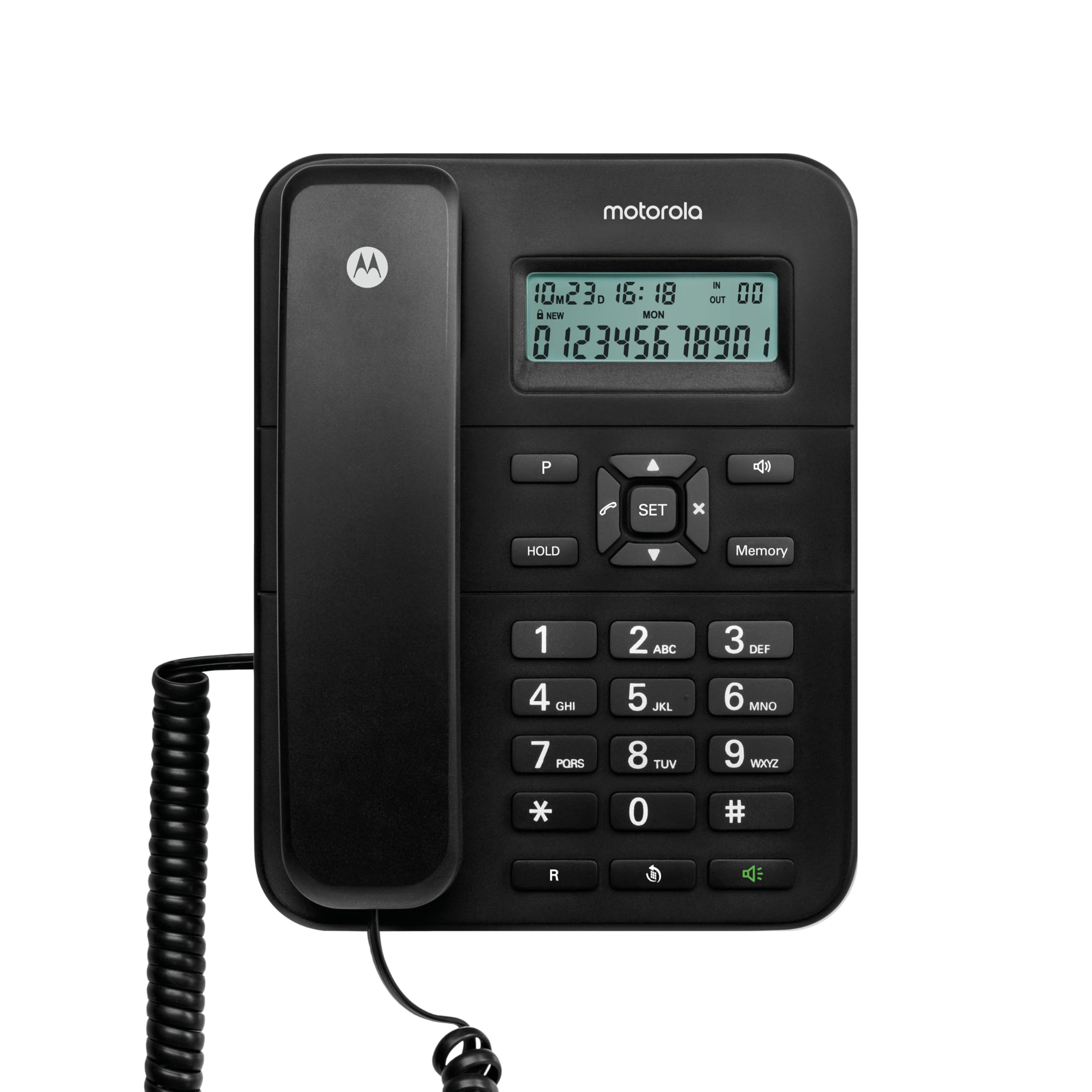 Motorola Voice - Téléphone filaire CT202, 10 touches mémoire, haut-parleur mains libres, musique d'attente, identification de l'appelant, recomposition du dernier numéro - Noir