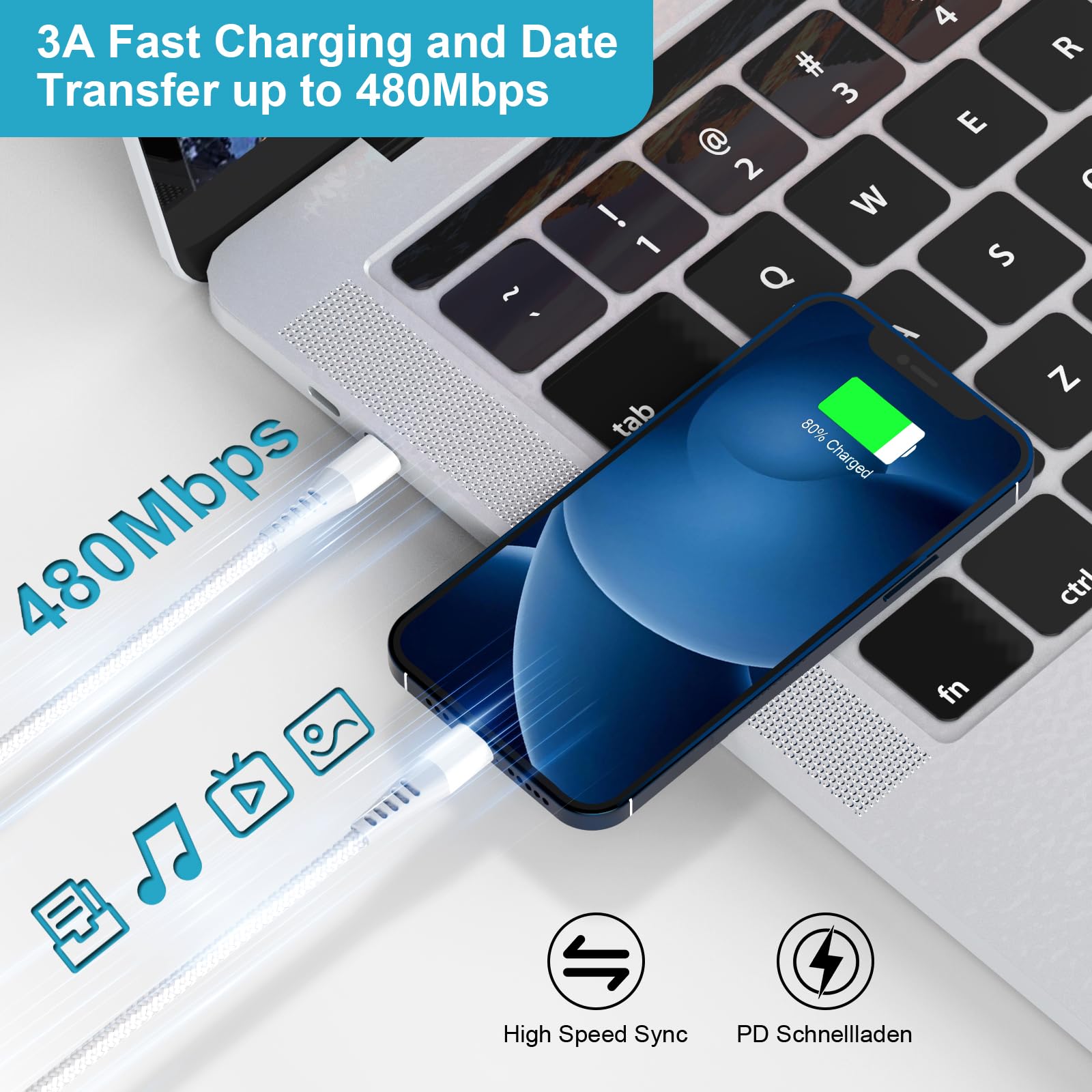 Câble IPhone 2 2Pack [Certifié Fi], Câble Chargeur IPhone 2 Long