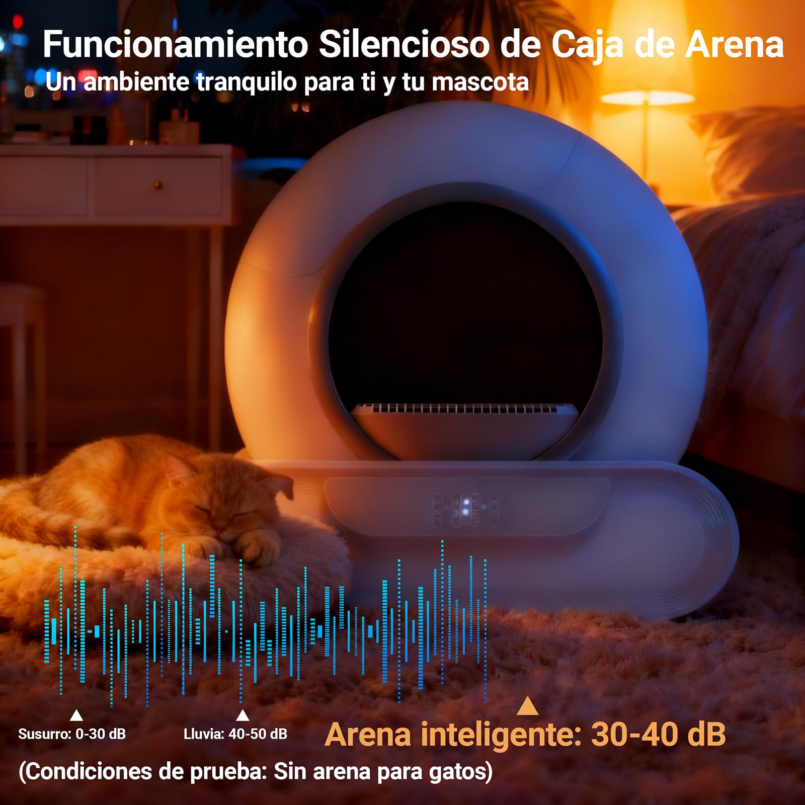 Arenero Automático para Gatos, 65L Gran Capacidad, Autolimpiable con Control App, Sensores de Seguridad Inteligentes, Eliminación de Olores, Ideal para Varios Gatos