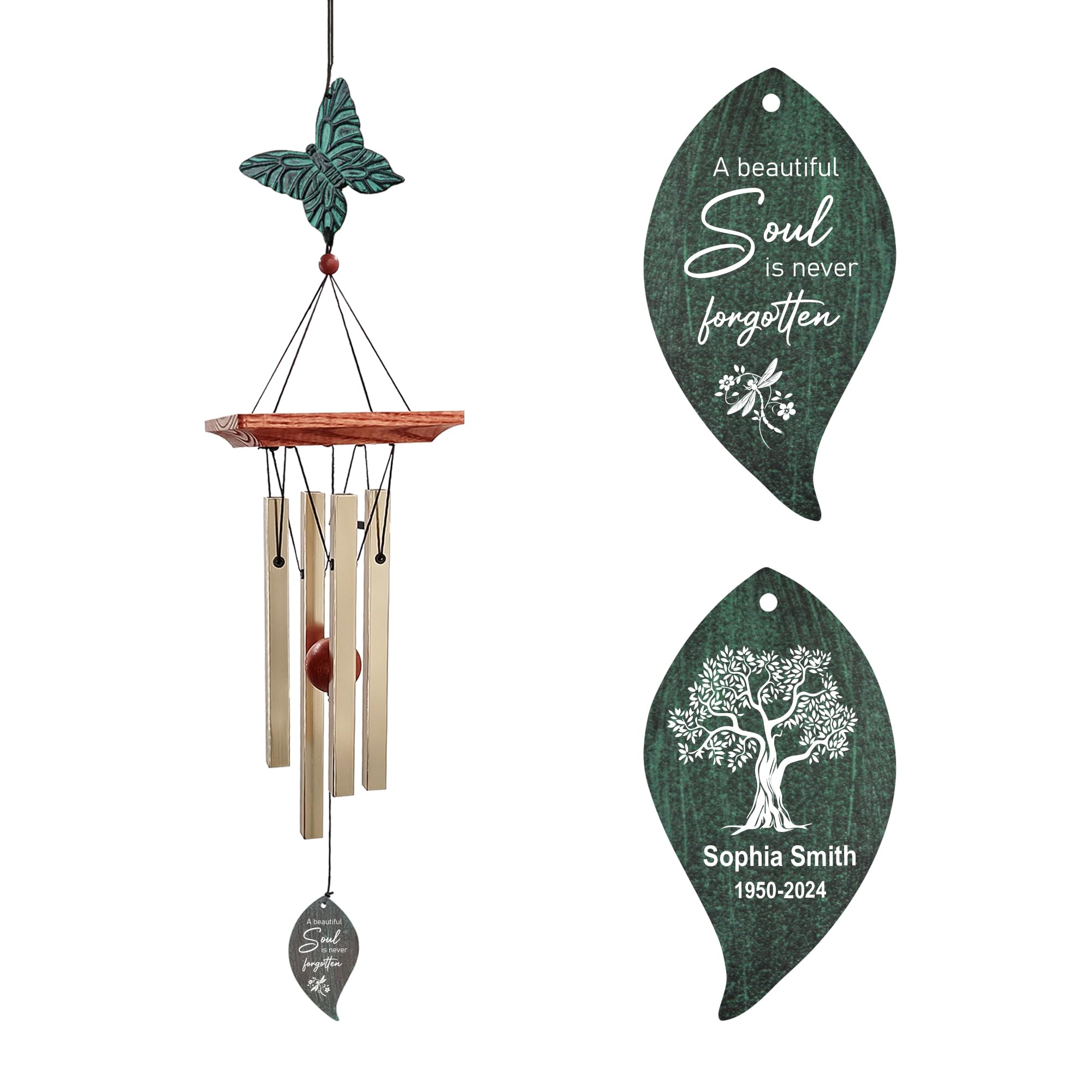 ASTARIN Cardinal Memorial Wind Chimes, Personalized 26" Small Metal Symphthy Wind Chime, Bereavement Gift for Loss of Loved One Father Mother, Dragonflie Damselflie Decor for Outside Patio Garden