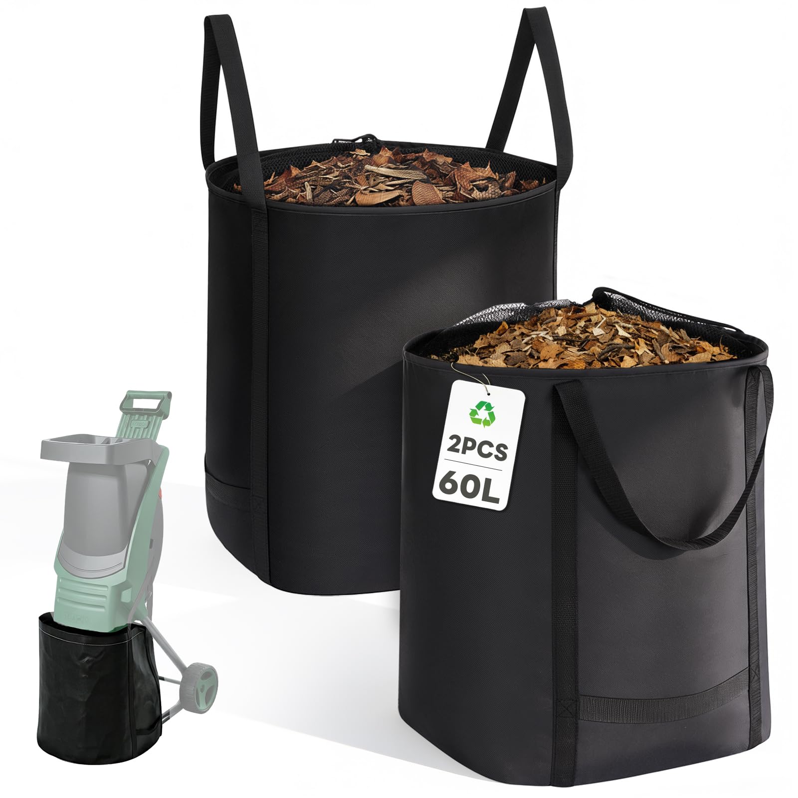 2 Stück 60L Groß Fangsack für Gartenhäcksler,Reißfester Ersatz Häcksler Garten Auffangbeutel mit Kordelzug,Universal Walzenhäcksler Laubsack Kompatibel mit Meisten IKRA ILH 3000 S,IMH & Güde