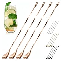 Vista 11 de Cuchara de bar para mezclar cócteles, 4 unidades, agitadores de cóctel de acero inoxidable de 12 pulgadas de largo con superficie pulida, ideal