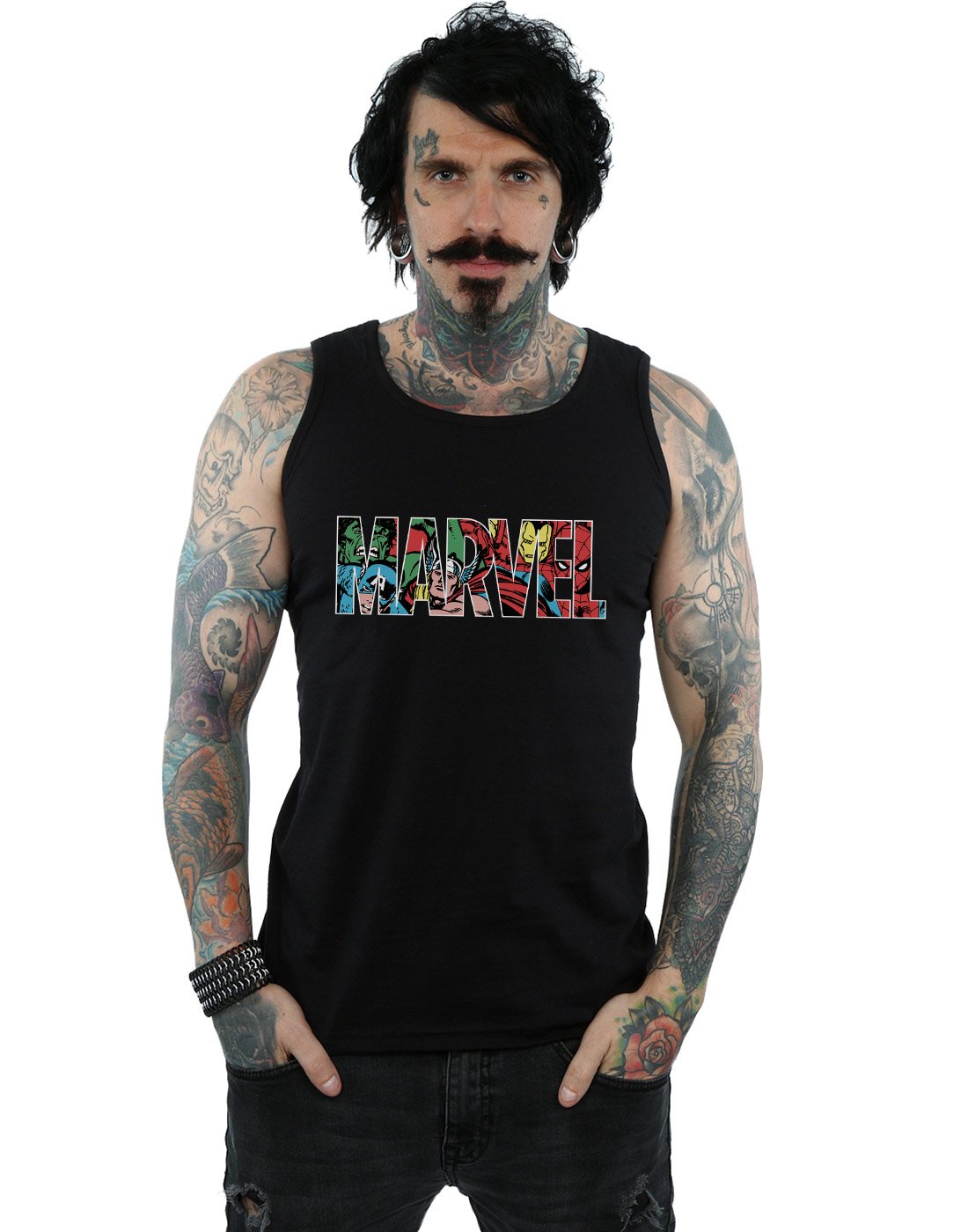 Marvel Comics Men's Logo Character Infill Vest Black Large