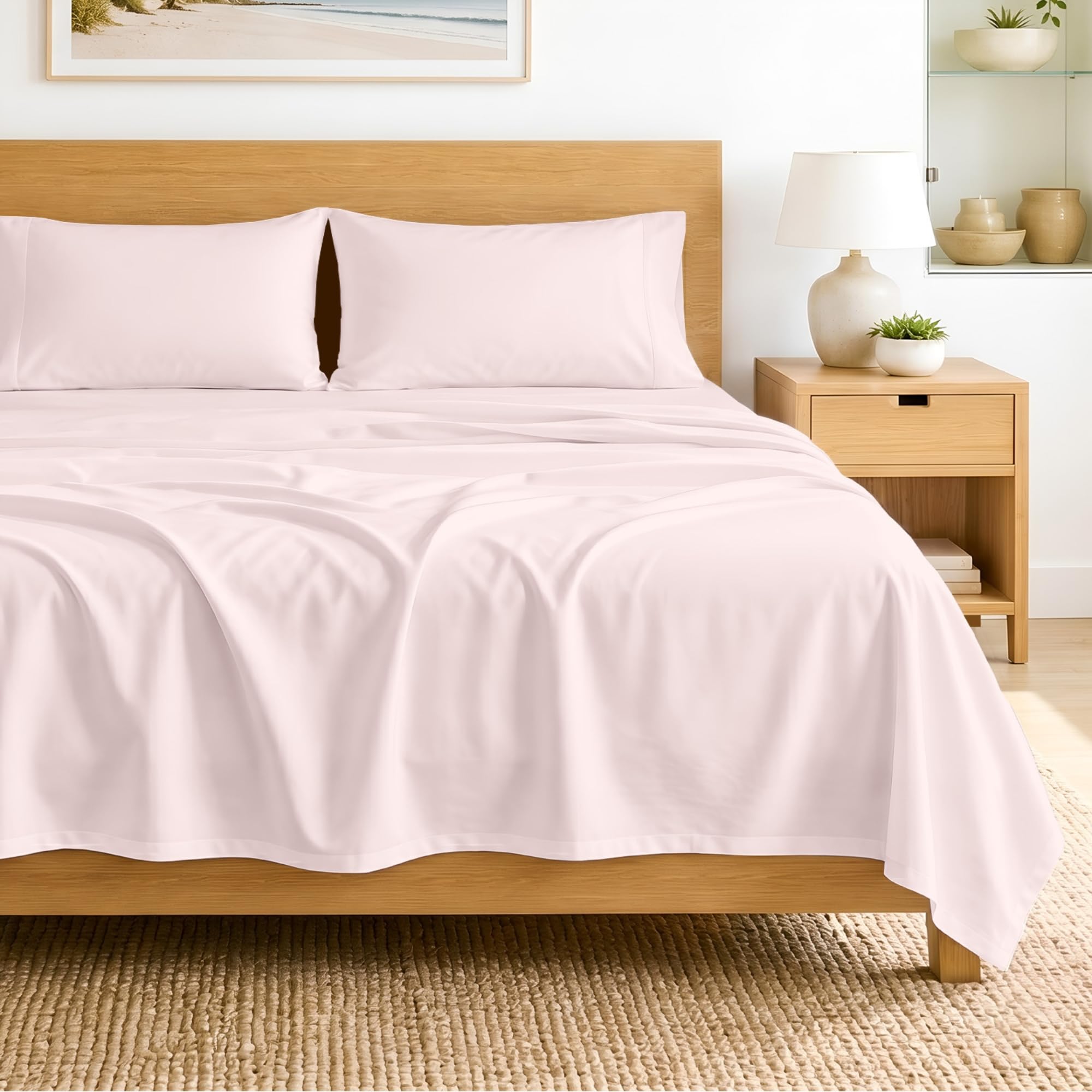 SGI bedding 100% Egyptian Cotton Sheets King Size – 600 Thread Count Sheets Set, Soft, Cooling, 15" Deep Pocket, Luxury Hotel Bedding, Breathable, Durable - Blush