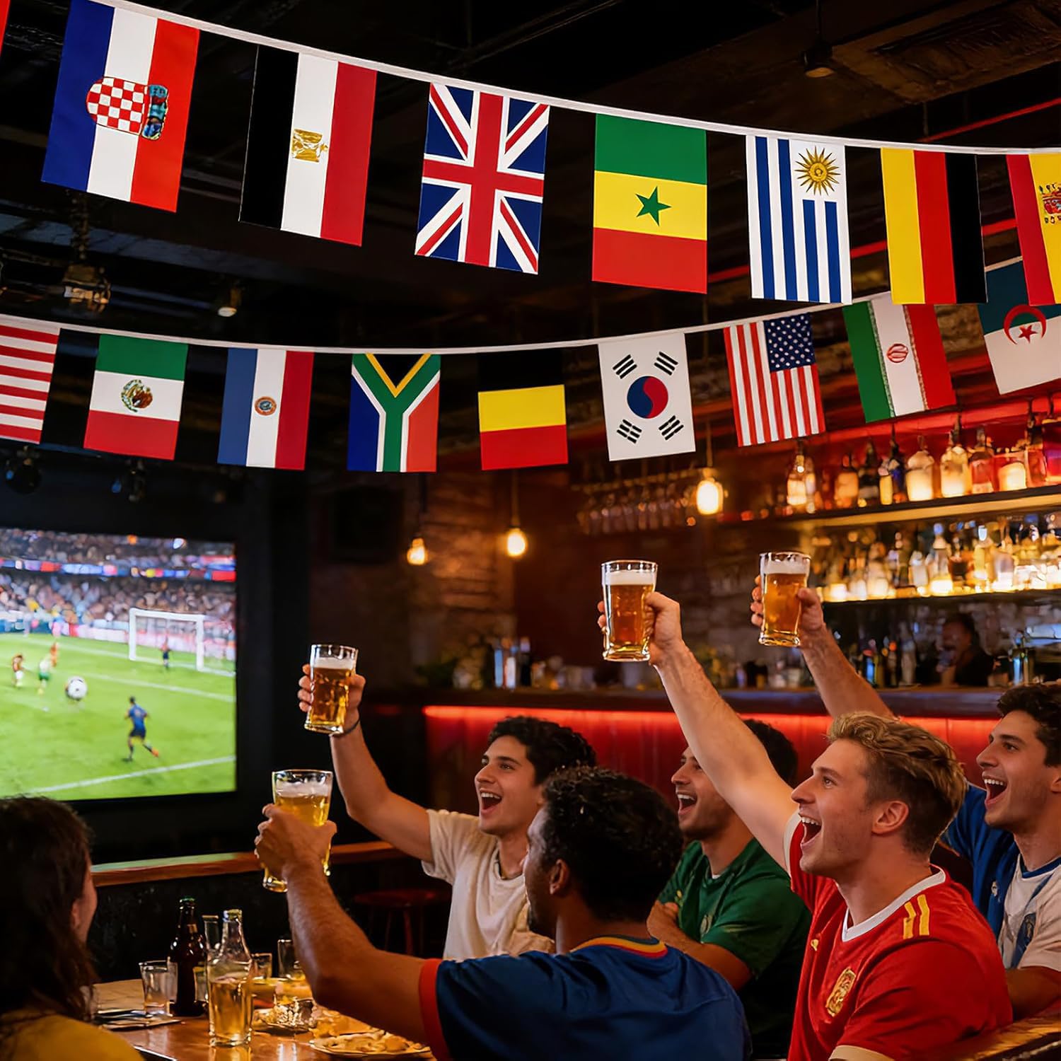 2026 - Bandiere mondiali, catena 48 paesi per 2026 Coppa del Mondo 2026, 14 m, decorazione per la visualizzazione pubblica, giardino, bar, tifosi della Coppa del Mondo