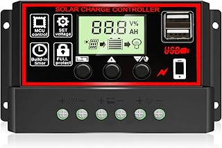 [Upgraded] 30A Solar Charge Controller, Black Solar Panel Battery Intelligent Regulator with Dual USB Port 12V/24V PWM Auto Paremeter Adjustable LCD Display (30a)