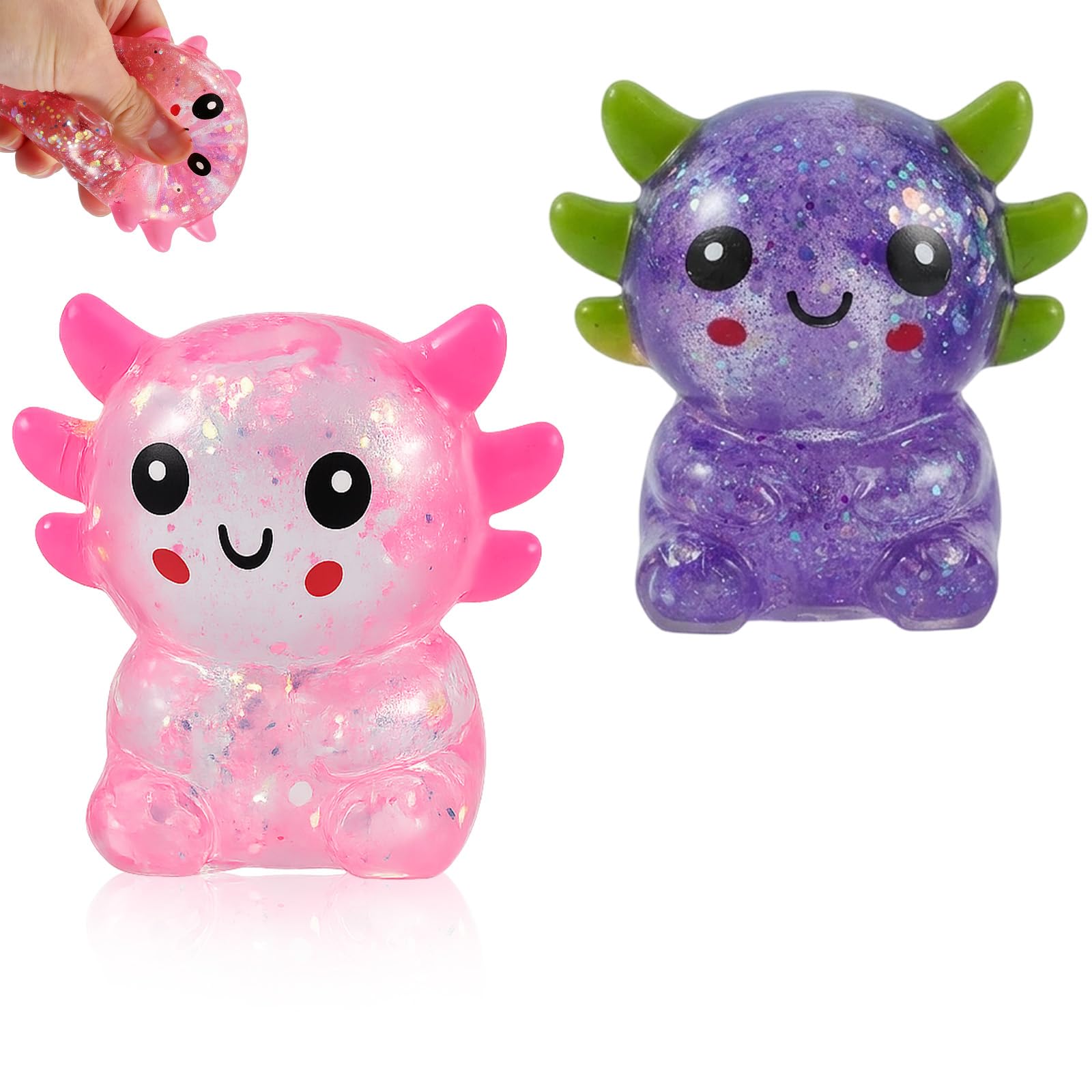 2 PCS Axolotl Squishy, Seated Axolotl Desk Companion in Pink & Purple, Soft Squeeze Gadget for Daily Relaxation and Work Focus