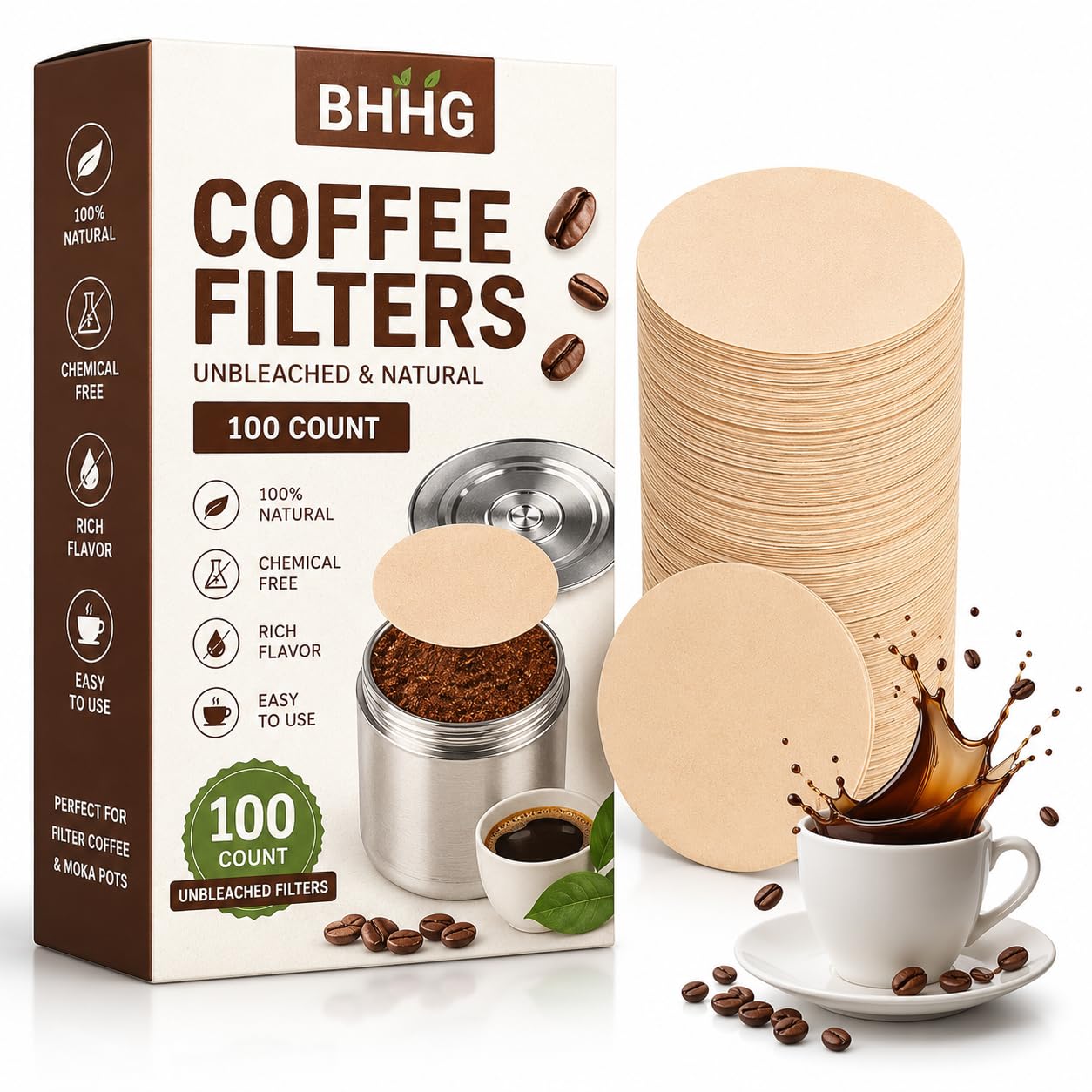 100 counts unbleached filter coffee for 51mm espresso portafilter moka pot coffee filter paper replacement paper filter packs white coffee filter round coffee maker filters