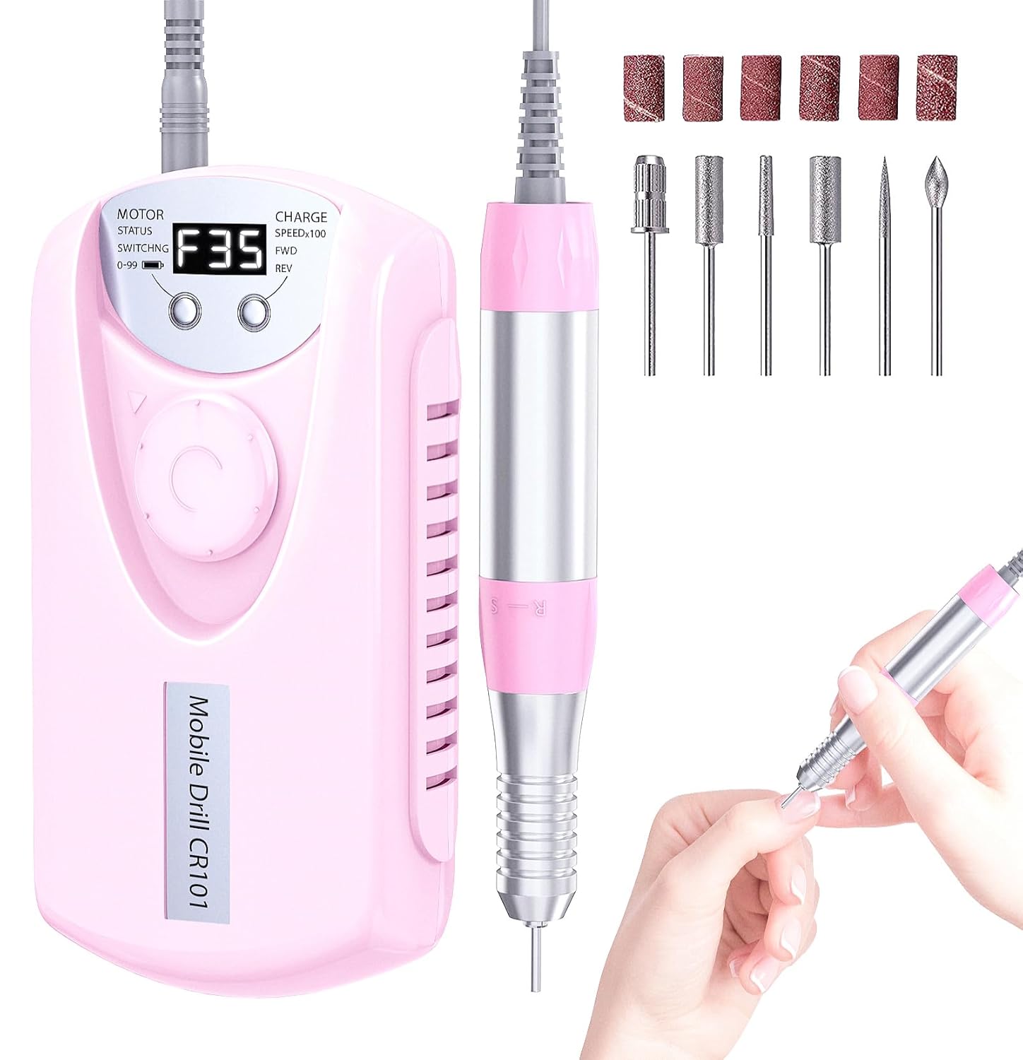 Electric Nail Drill Professional, 35000RPM Nail File Machine with Bits Set & Fast Cooling, Portable for Acrylic Gel Nail Polishing Removing, Manicure Pedicure at Salon & Home Use, Gift for Women