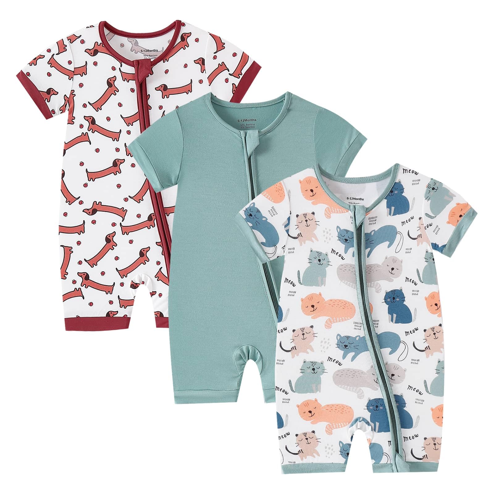 Bamboo Baby Pajamas 3 Pack, Double Zipper Bamboo Sleepers for Baby Boy Girl Romper, Toddler Summer Clothes Outfit 0-24M