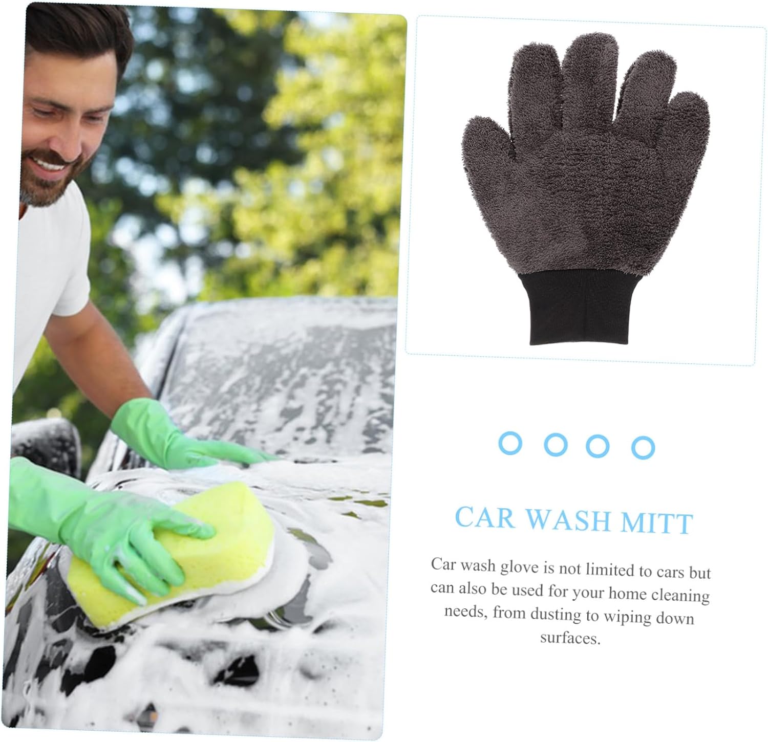GARVALON Car Wash Mitt for Vehicle Cleaning Dual-Sided Wash Glove Microfiber Car Washing Mitt for Home and Auto Detailing Grey Easy to Use and Store
