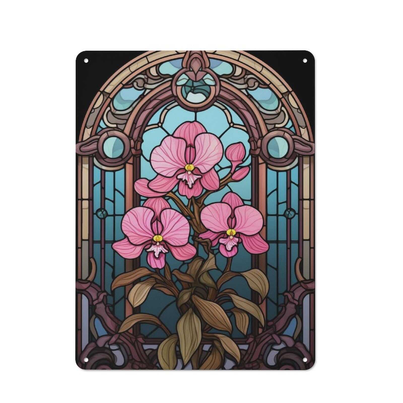 Junmoney Stained Glass Orchid Rustic Tin Sign 40X30cm Featuring For Garage Or Workshop, For Updating Garage And Workshop After Moving